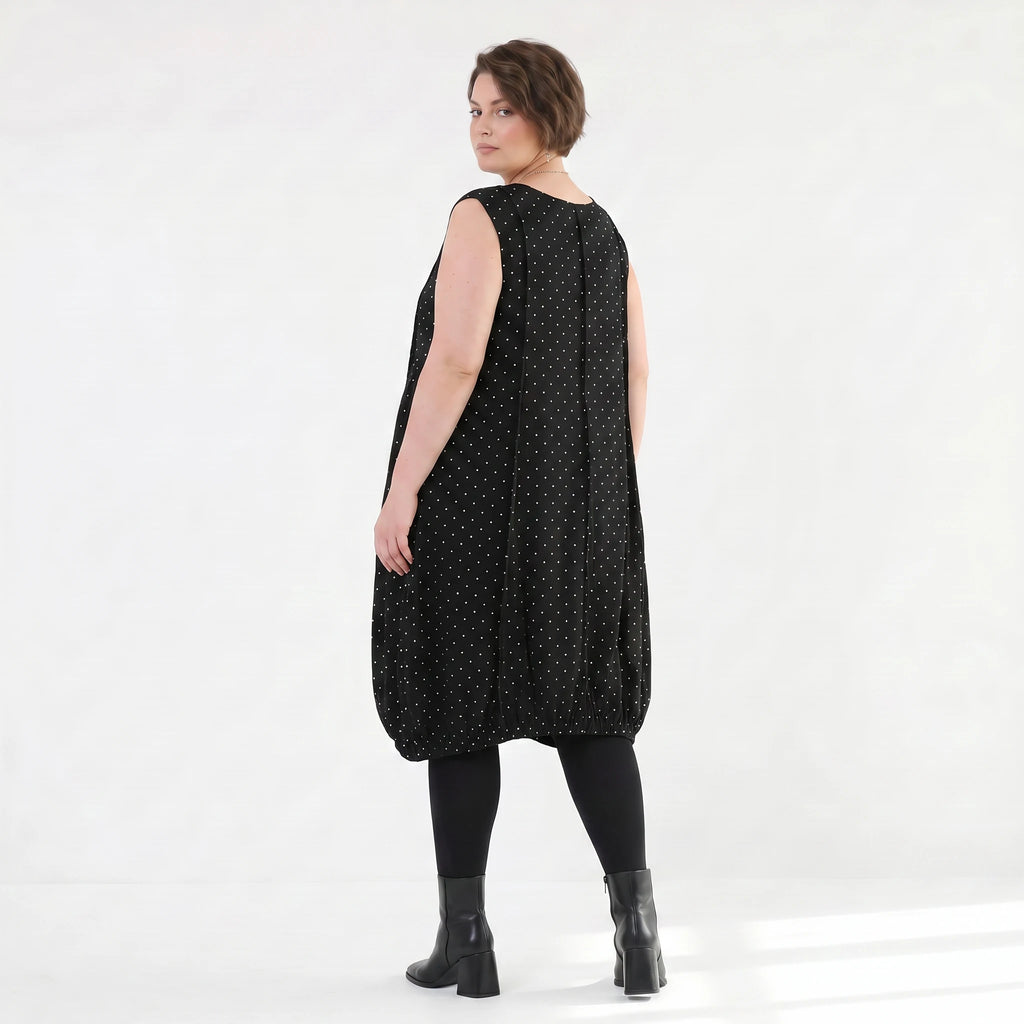 Ausgefallenes Ballonkleid aus leichtem Tencel Popeline für den modernen Lagenlook, Schwarz/Weiß