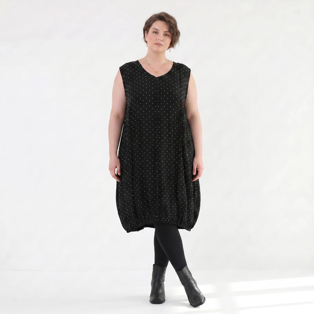 Ausgefallenes Ballonkleid aus leichtem Tencel Popeline für den modernen Lagenlook, Schwarz/Weiß