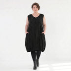 Ausgefallenes Ballonkleid aus leichtem Tencel Popeline für den modernen Lagenlook, Schwarz/Weiß
