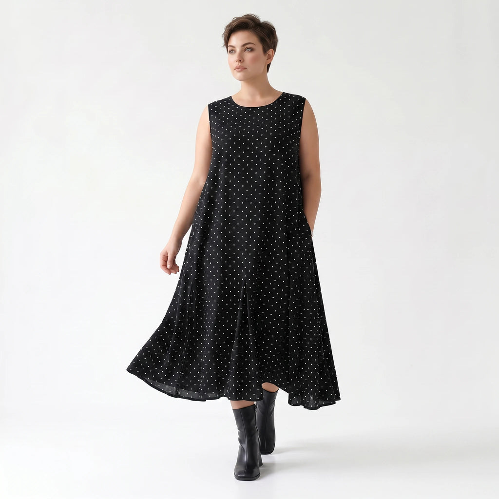 Luftiges Ballon Kleid aus fein leichter Popeline im ausgefallenen Lagenlook mit Punkten, Schwarz/Weiß