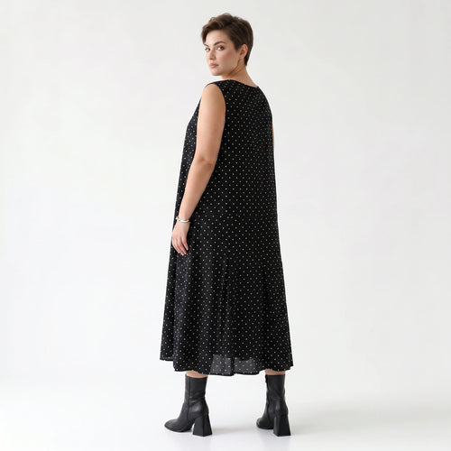 Luftiges Ballon Kleid aus fein leichter Popeline im ausgefallenen Lagenlook mit Punkten, Schwarz/Weiß