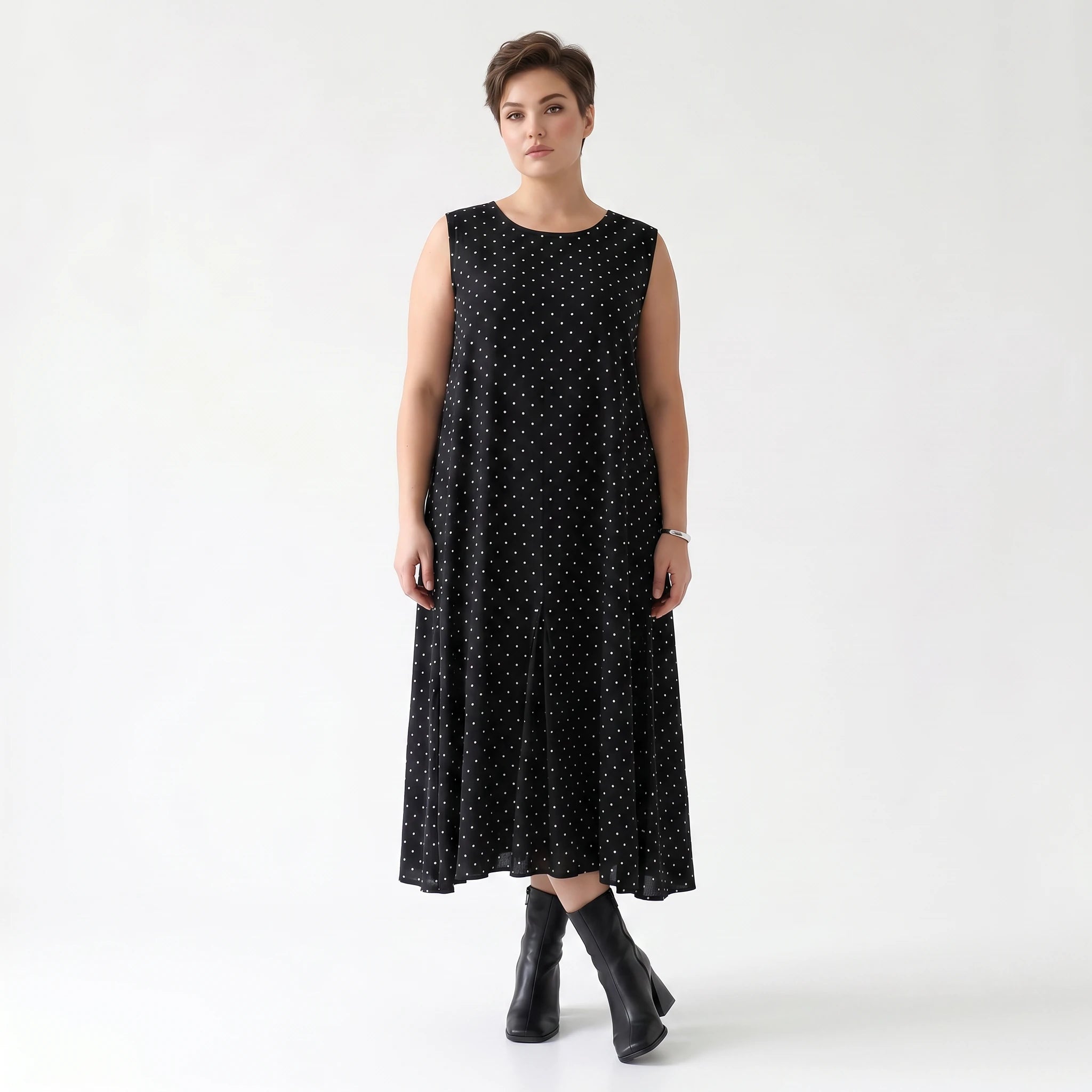 Luftiges Ballon Kleid aus fein leichter Popeline im ausgefallenen Lagenlook mit Punkten, Schwarz/Weiß