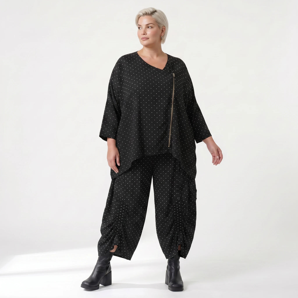 Luftige Oversize Jacke aus fein strukturierter, leichter Popeline im Lagenlook mit Punkten, Schwarz/Weiß