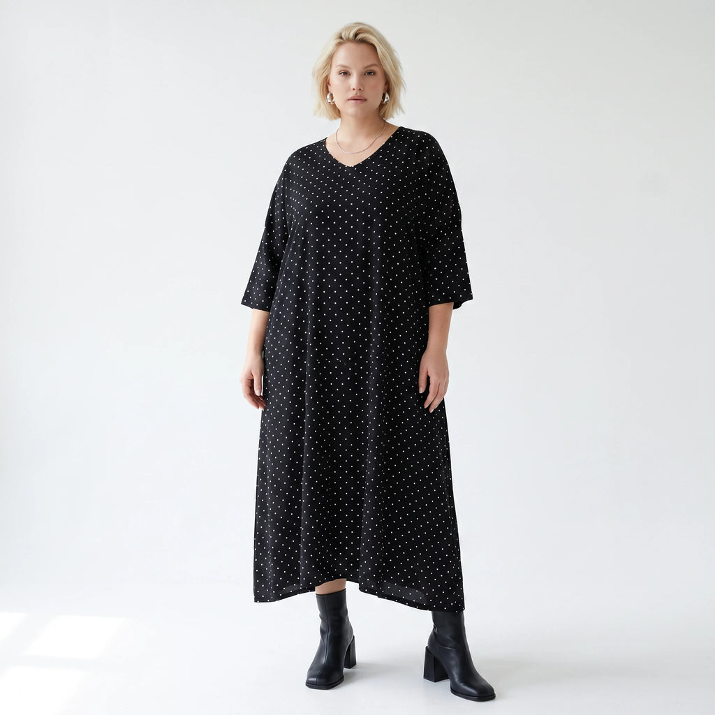 Ausgefallenes Ballon Kleid im modernen Lagenlook aus feiner, luftiger Popeline Qualität, Schwarz/Weiß