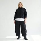 Damen Jacke Lagenlook Polyester Schwarz, kastiger Schnitt, Stehkragen, Oversize große Größen – AKH Premium