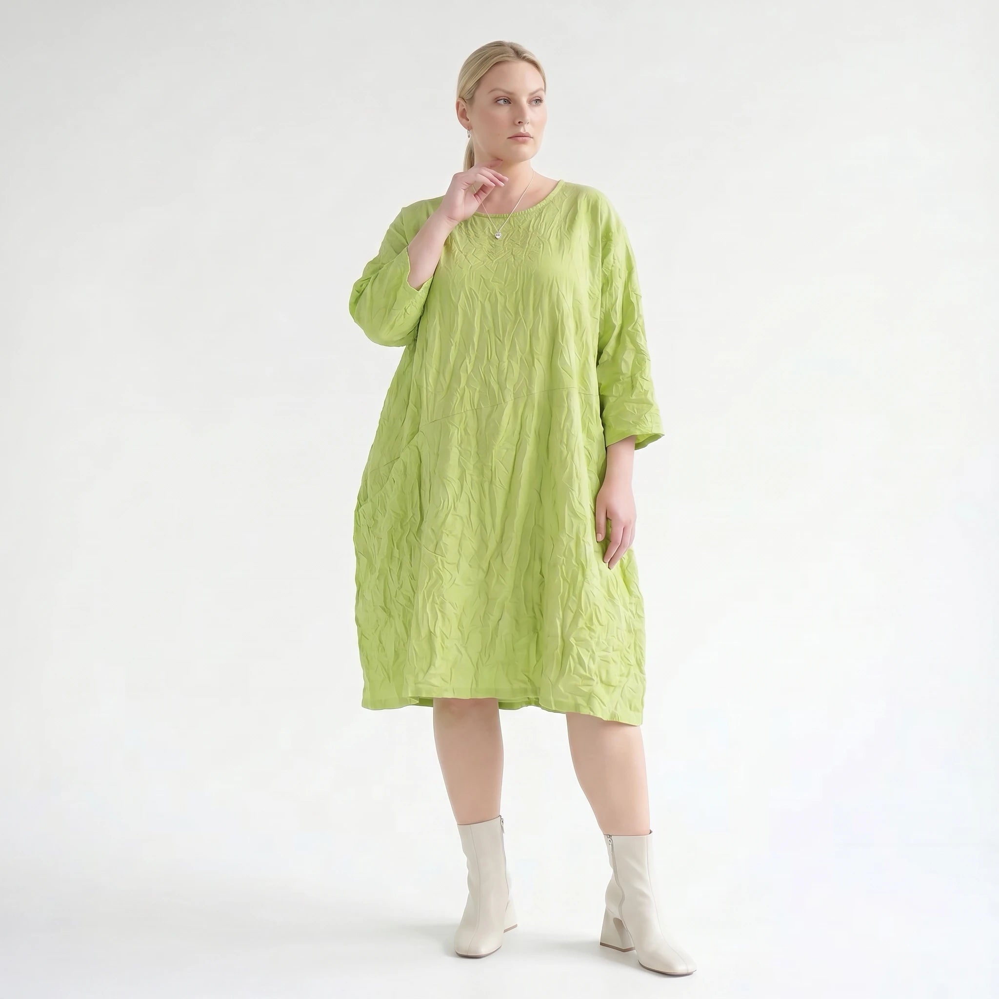 Luftiges Ballon Kleid im ausgefallenen Lagenlook aus leichter Popeline mit raffinierten Details, Apfelgrün