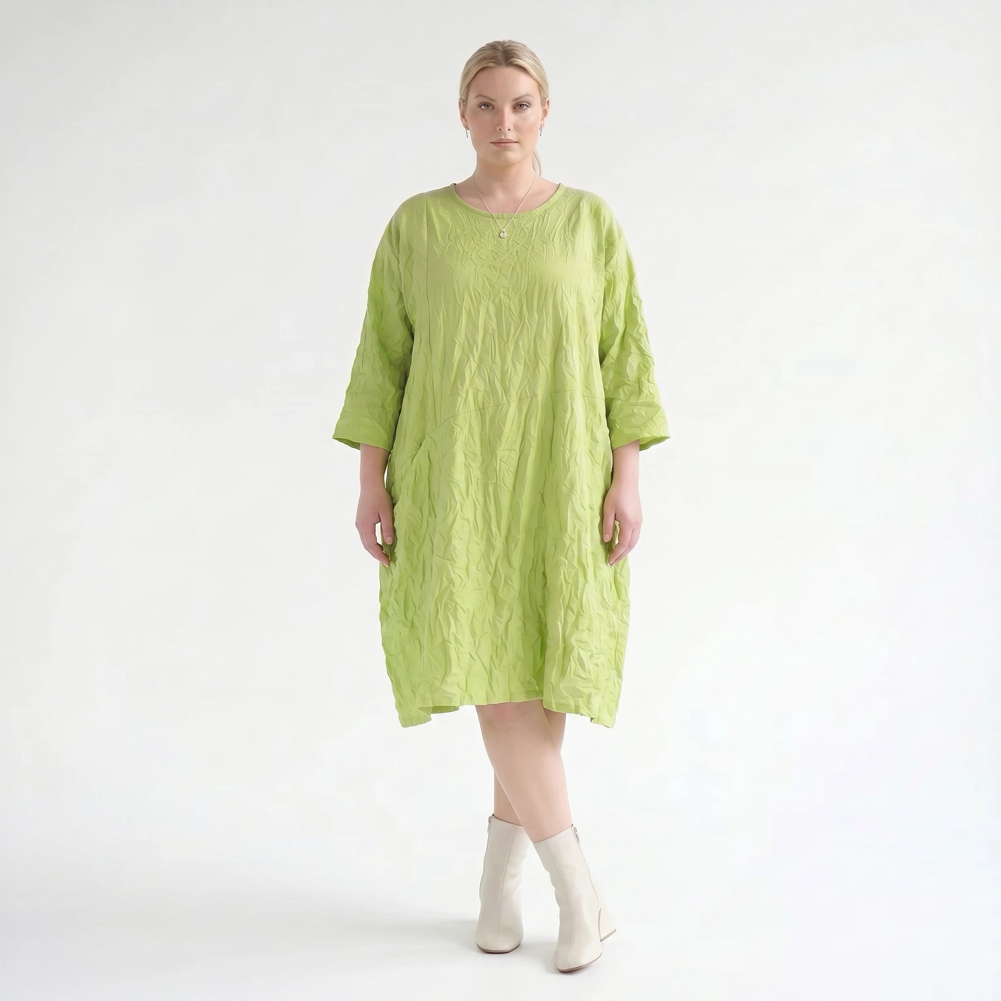 Luftiges Ballon Kleid im ausgefallenen Lagenlook aus leichter Popeline mit raffinierten Details, Apfelgrün