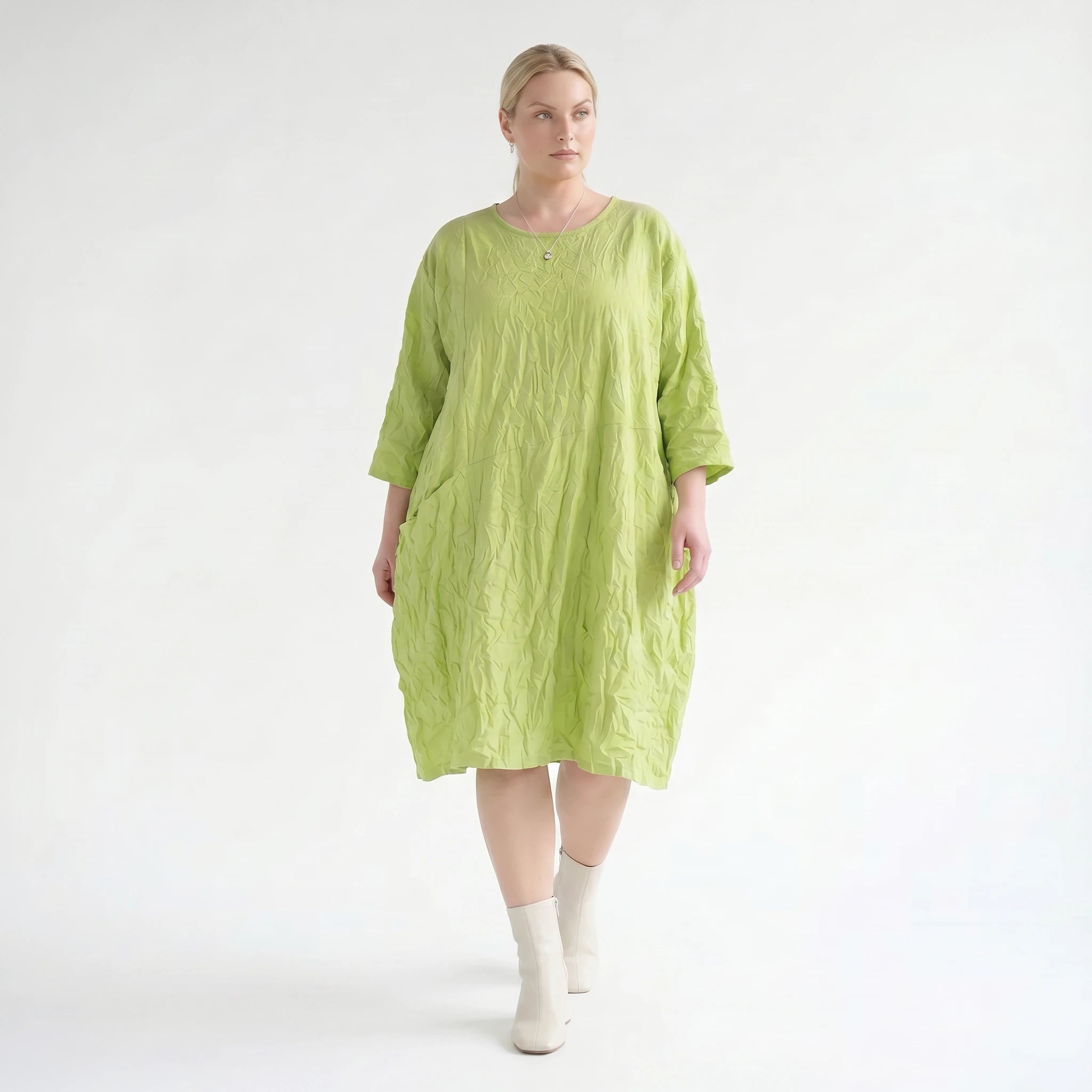 Luftiges Ballon Kleid im ausgefallenen Lagenlook aus leichter Popeline mit raffinierten Details, Apfelgrün