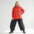 Oversize Lagenlook Shirt mit luftigem Crash-Effekt, geradem Schnitt und Rollkragen, Rot
