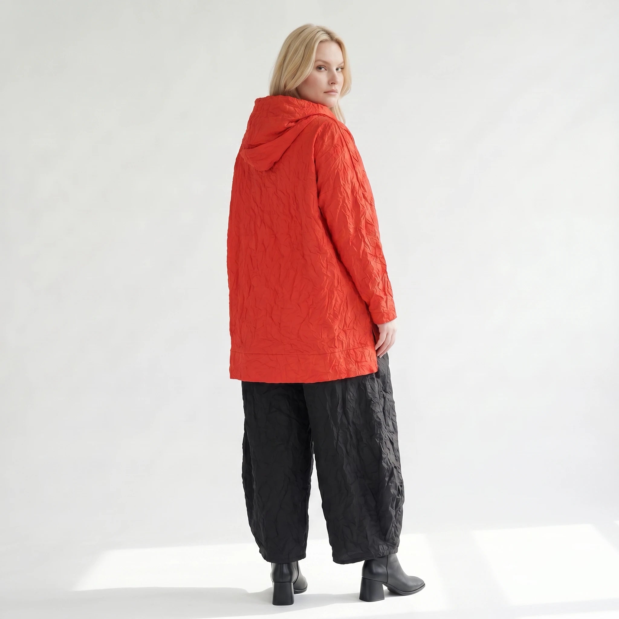 Oversize Lagenlook Shirt mit luftigem Crash-Effekt, geradem Schnitt und Rollkragen, Rot