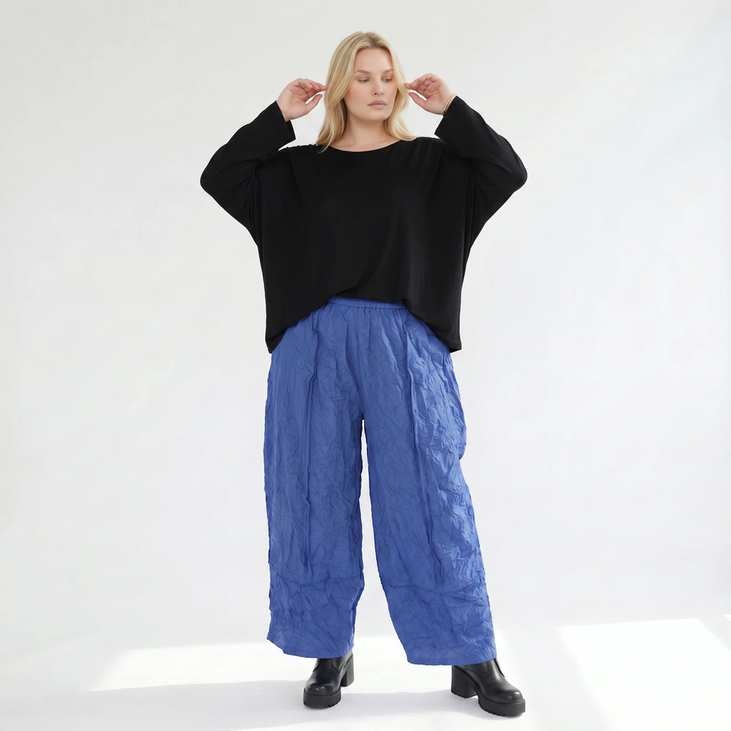 Ausgefallene Ballonhose im Lagenlook aus leichter Popeline mit Biesenmuster, luftig und leger, Royalblau