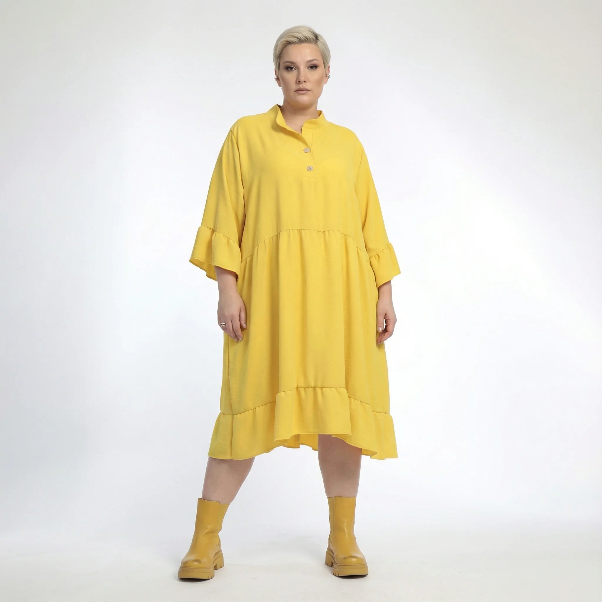  AKH Fashion Kleid in gerader Form, aus Viskose, 0831.06771, Gelb, Schick, Modern, Bequem