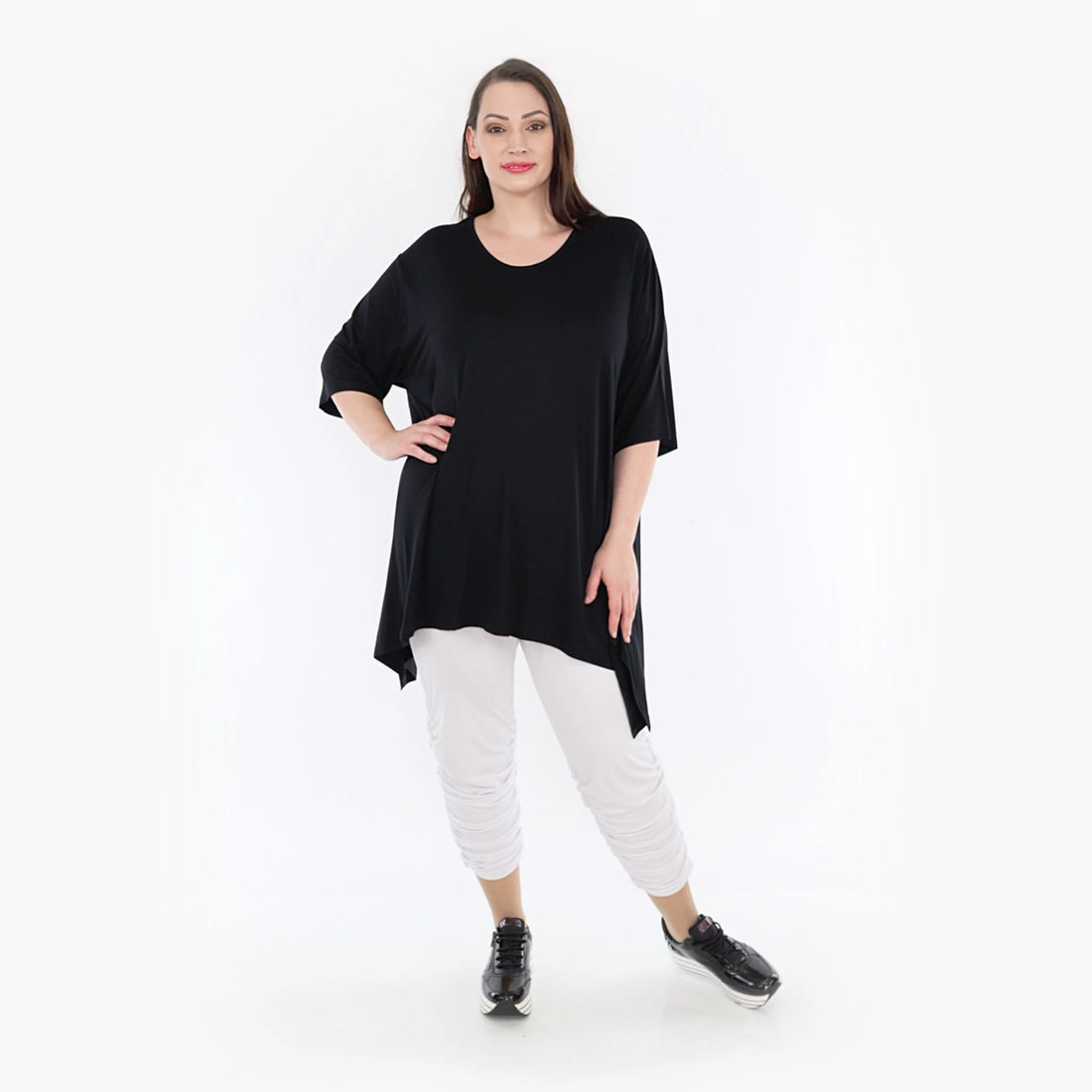  A-Form Shirt von AKH Fashion aus Viskose, 1233.01019, Schwarz, Unifarben, Schick, Modern