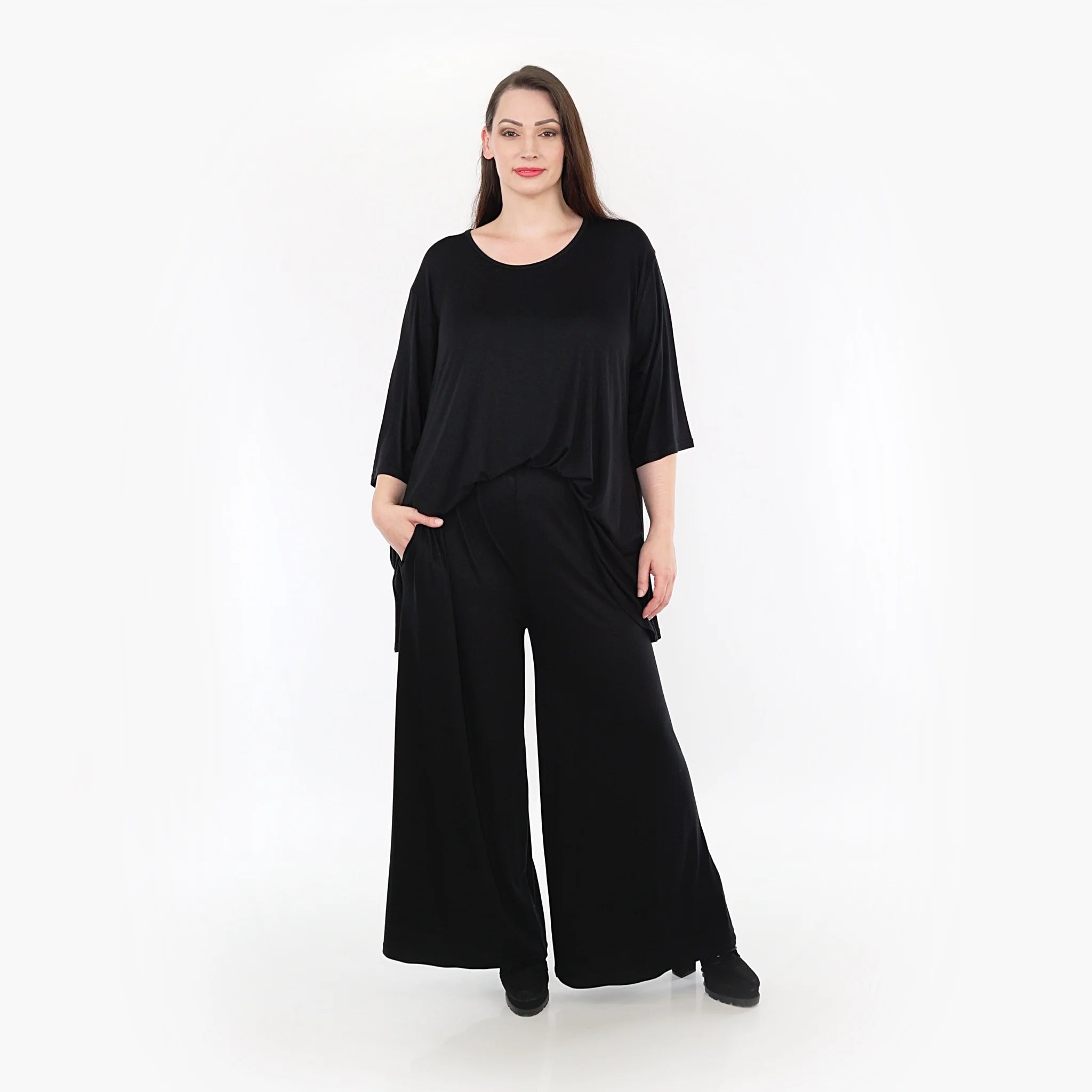  Hose von AKH Fashion aus Viskose in gerader Form, 1233.06946, Schwarz, Unifarben, Schick