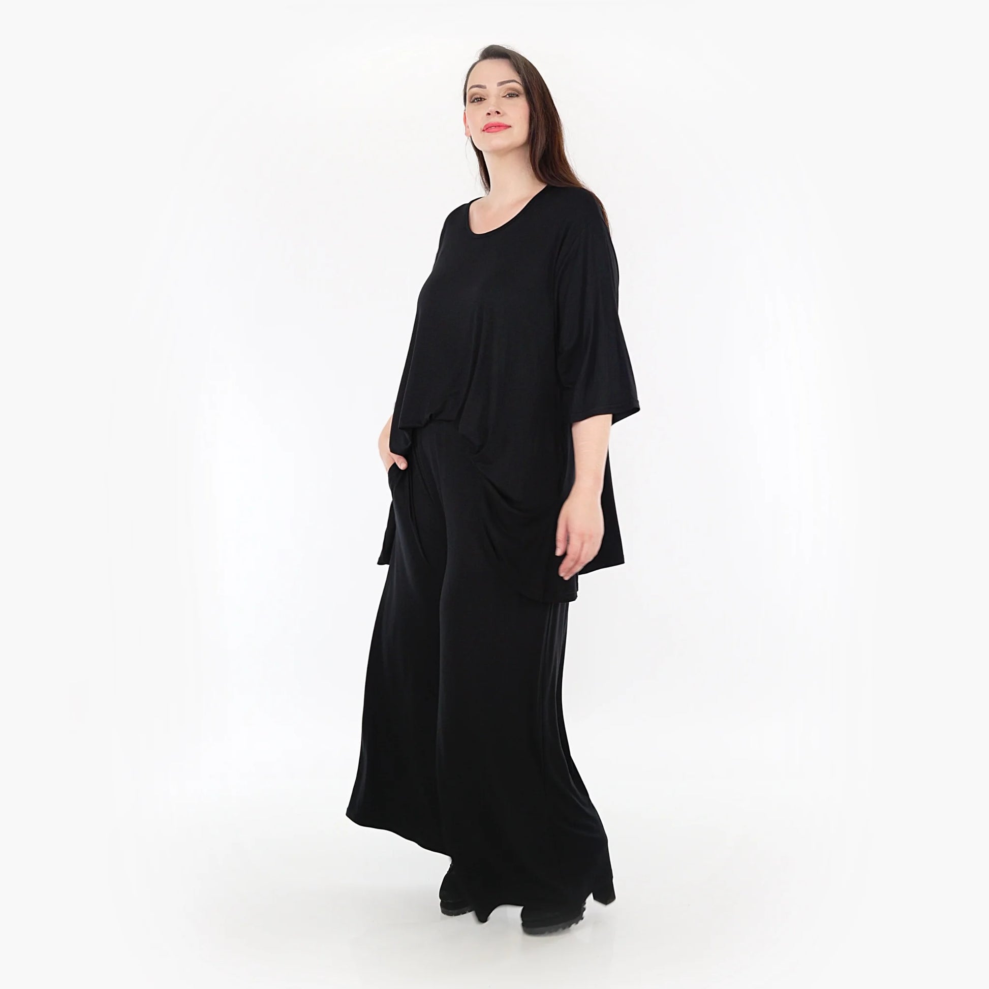  Hose von AKH Fashion aus Viskose in gerader Form, 1233.06946, Schwarz, Unifarben, Schick