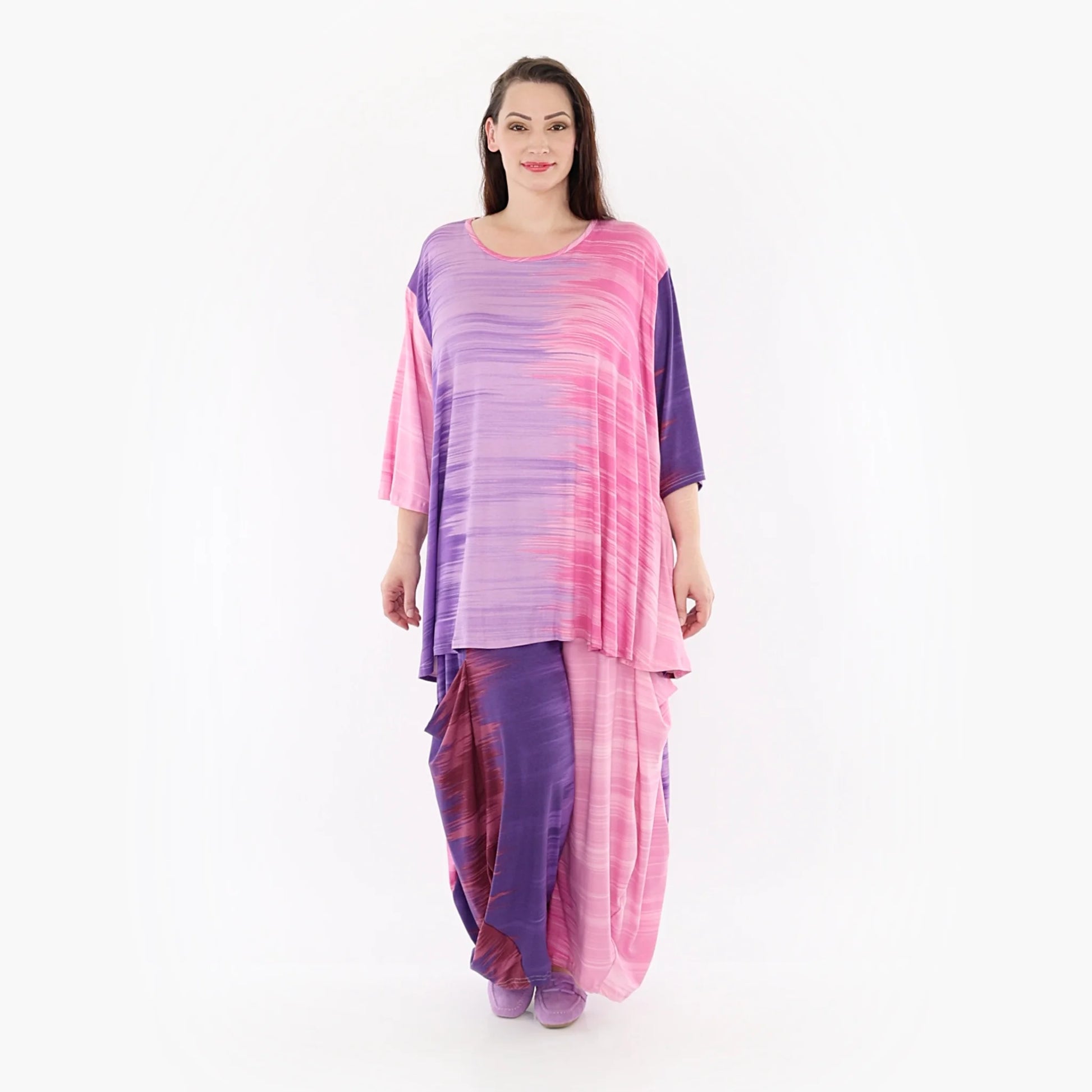  A-Form Bigshirt von AKH Fashion aus Viskose, 1249.00593, Flieder-Pink, Batik, Schick, Modern