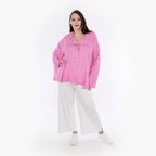  AKH Fashion Jacke in gerundeter Form, aus Viskose, 1273.00140, Pink-Weiß, Schick, Modern