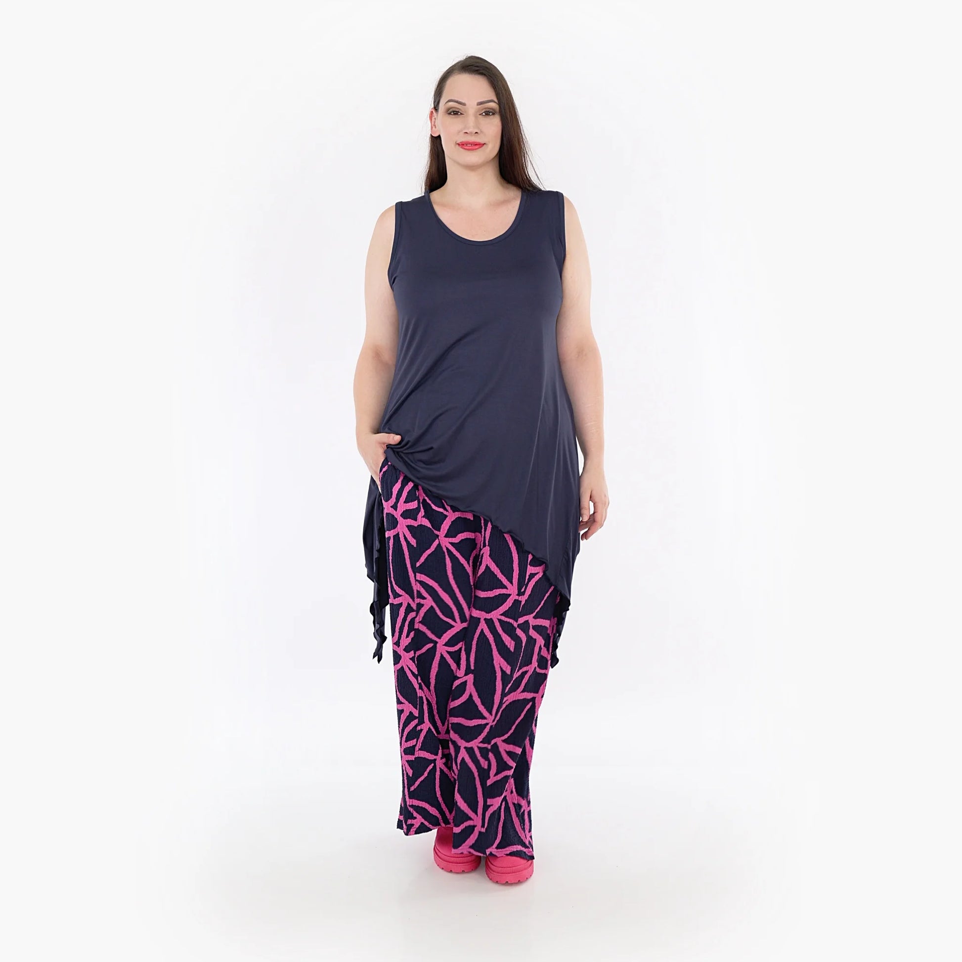  Stilvolle Hose in Marine-Fuchsia aus weicher Viskose für lässige Lagenlooks und Plus Size