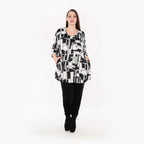  AKH Fashion Shirt in Glocken-Form, aus Viskose, 1323.01892, Schwarz-Weiß, Schick, Modern