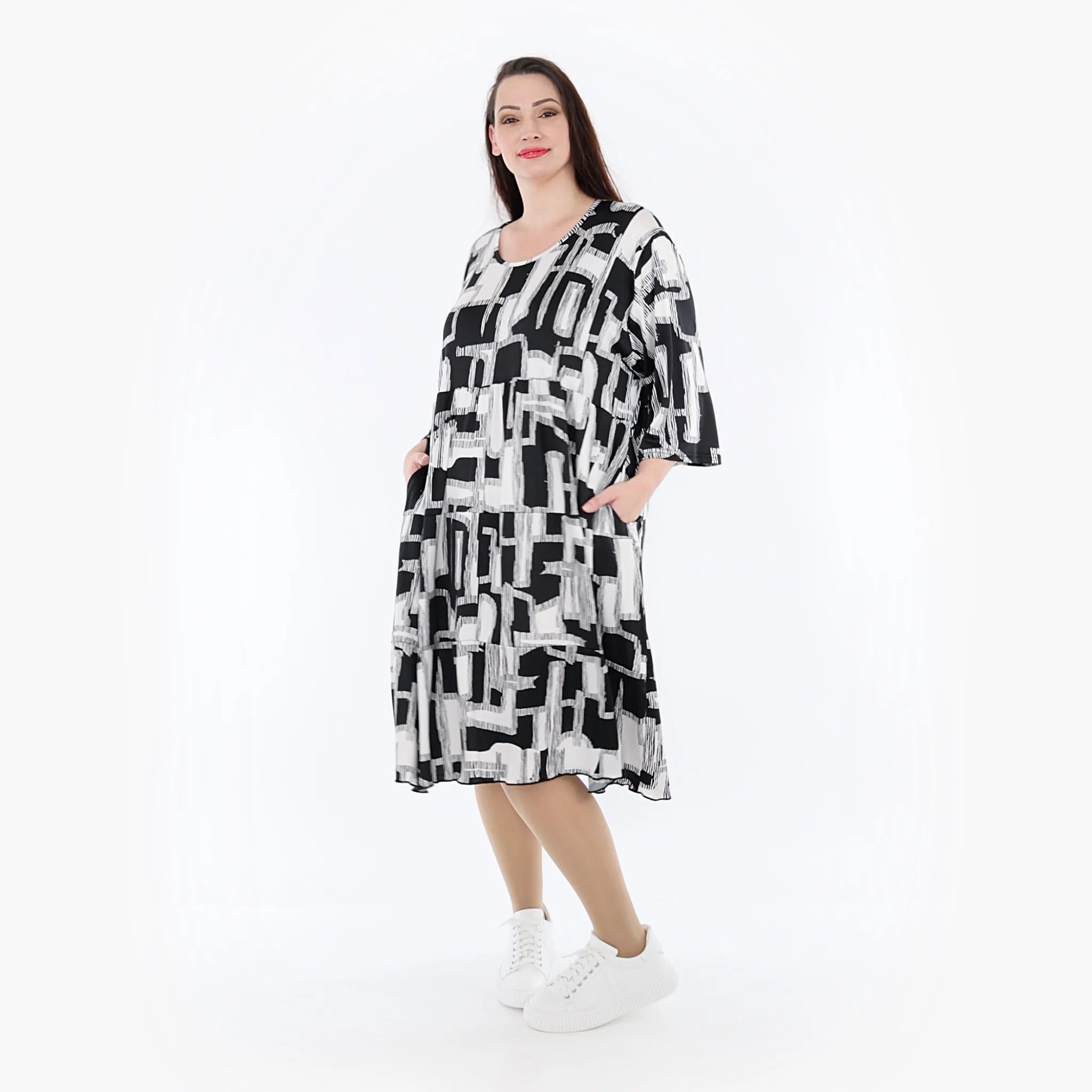  Ballonkleid von AKH Fashion aus Viskose, 1323.06698, Schwarz-Weiß, Schick, Modern, Bequem