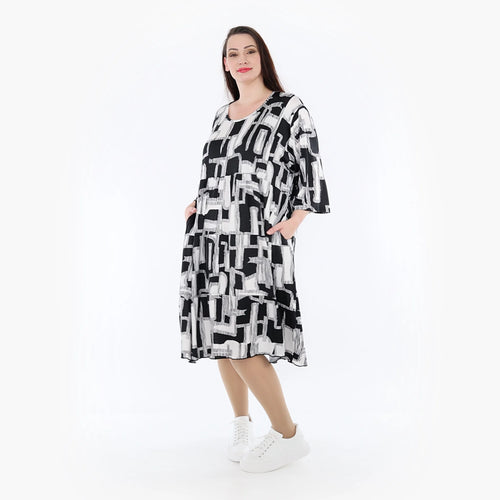  Ballonkleid von AKH Fashion aus Viskose, 1323.06698, Schwarz-Weiß, Schick, Modern, Bequem
