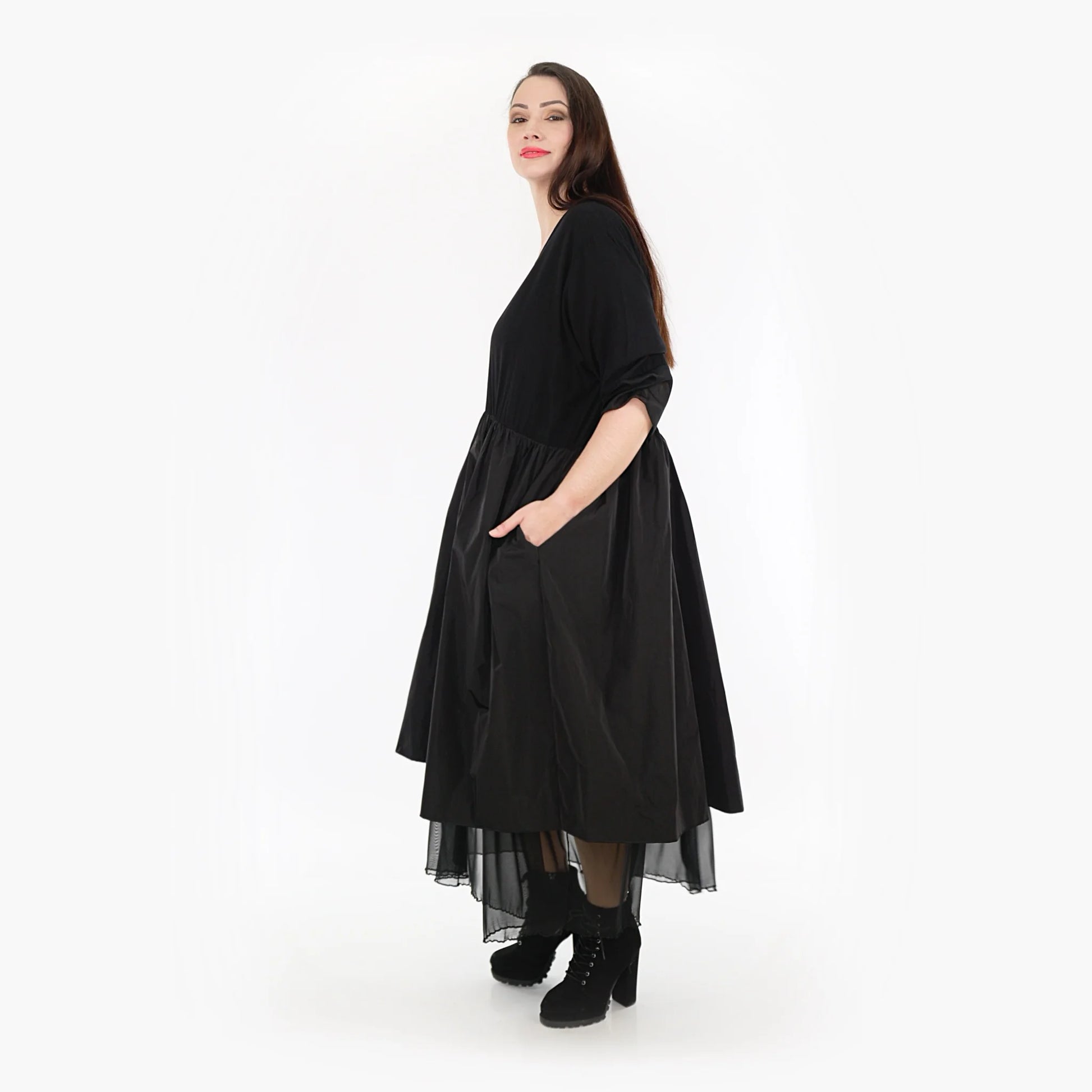  Ballonkleid von AKH Fashion aus Baumwolle, 1326.06967, Schwarz, Unifarben, Schick, Modern