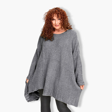  Stilvoller A-Form Pullover in elegantem Grau – gemütlicher Bouclé-Look, passender Schal inklusive