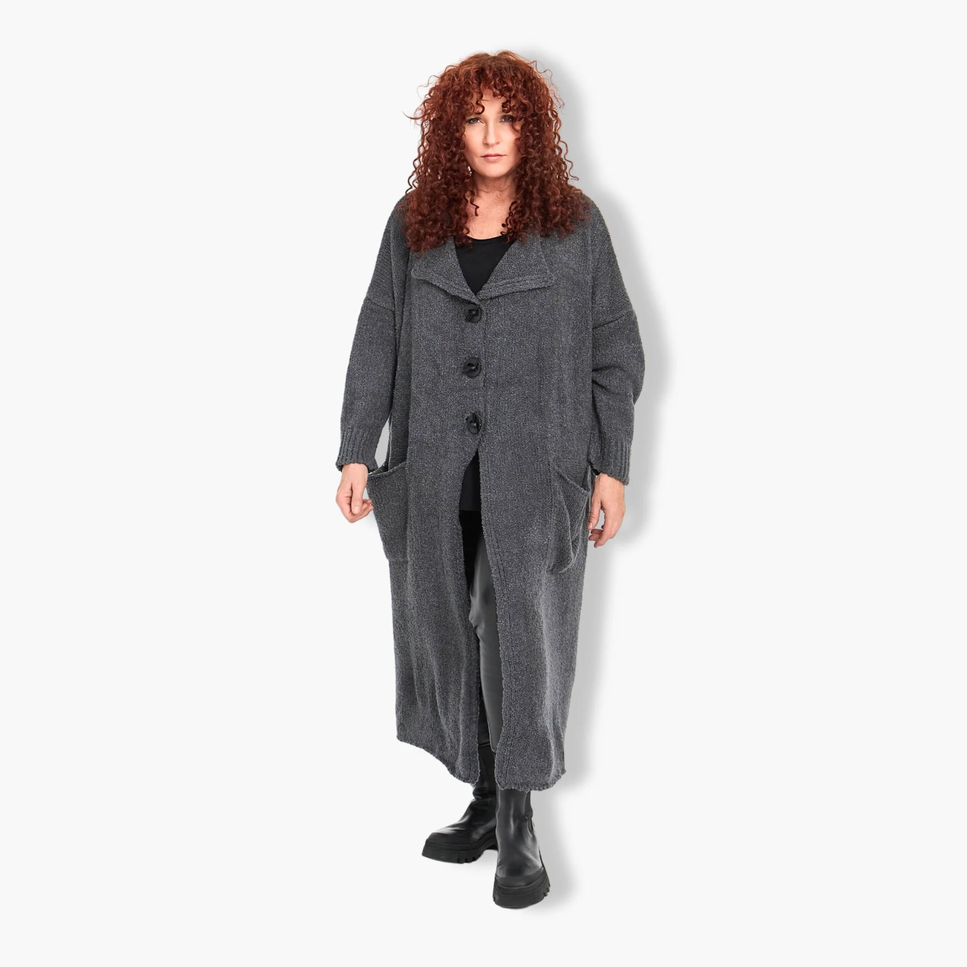  Stylischer Oversize Mantel in elegantem Grau aus softem Bouclé für Plus Size Fashionista in Herbst/Winter