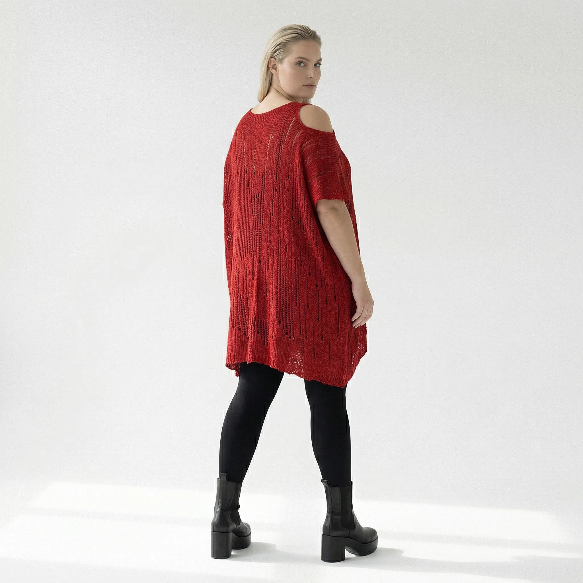  Amandine Pullover in kastiger Form, aus Baumwolle, A2807, Rot, Schick, Modern, Bequem