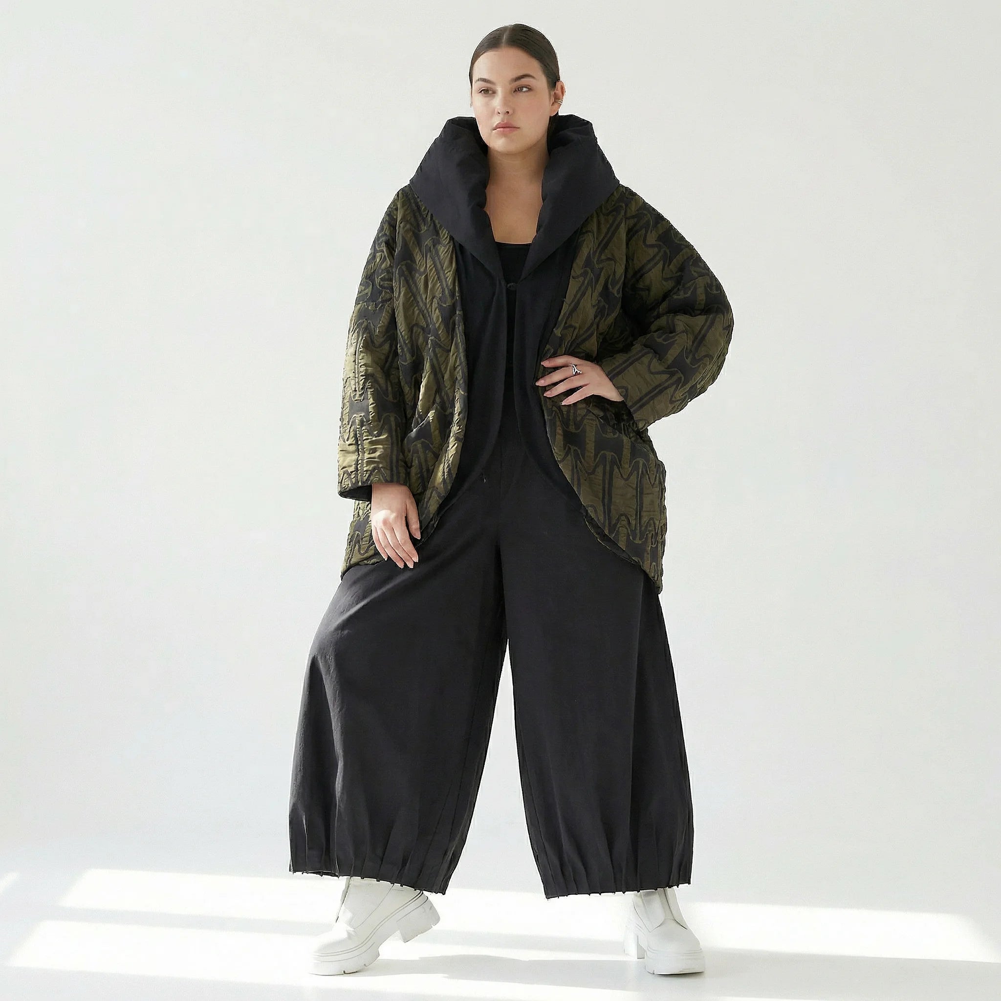  Ballonjacke von H4 Fashion aus Baumwolle, 1624, Khaki, Muster, Schick, Modern, Bequem