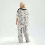 Damen 2-Teiler von B-ONE aus Jersey in Schwarz-Weiß – Shirt & Hose mit Print, luftig, EU 38 bis 48, Übergangslook, Oversize-Stil
