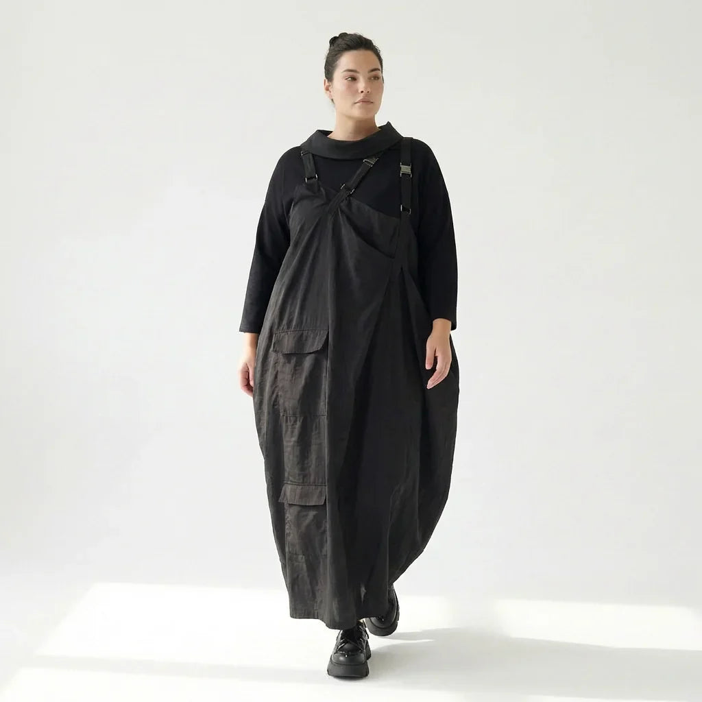 Zweiteiliges Damenkleid von Red Corner in Schwarz – Popeline & Jersey, Oversize, EU 42 bis 48, Avantgarde Look