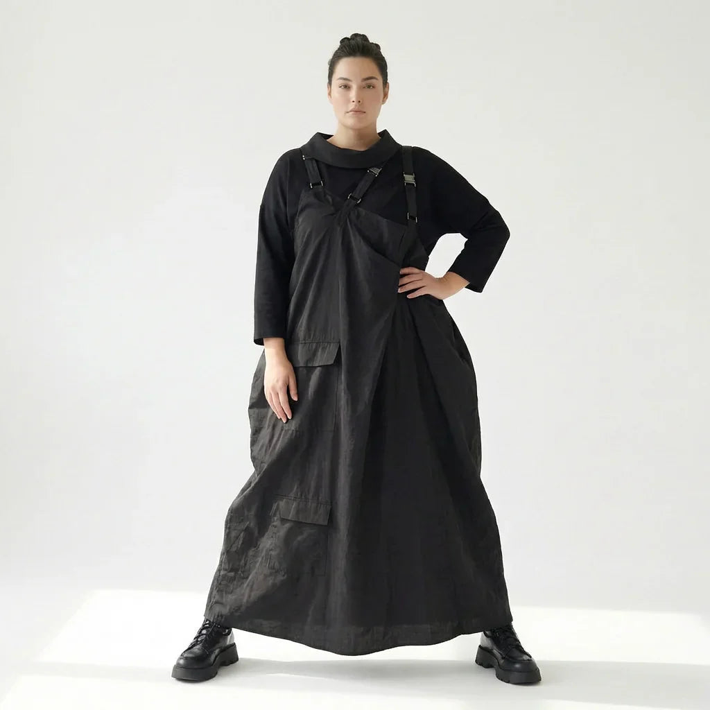 Zweiteiliges Damenkleid von Red Corner in Schwarz – Popeline & Jersey, Oversize, EU 42 bis 48, Avantgarde Look