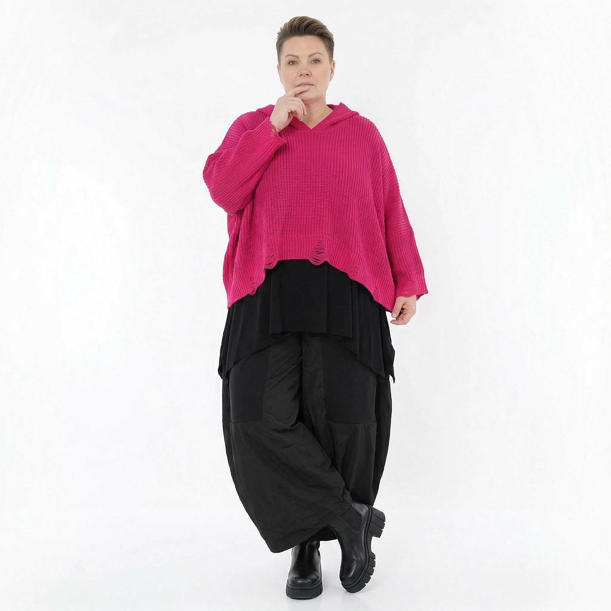 AKH Premium Bigshirt in kastiger Form, aus Baumwolle, P1032.2601, Fuchsia, Ausgefallen