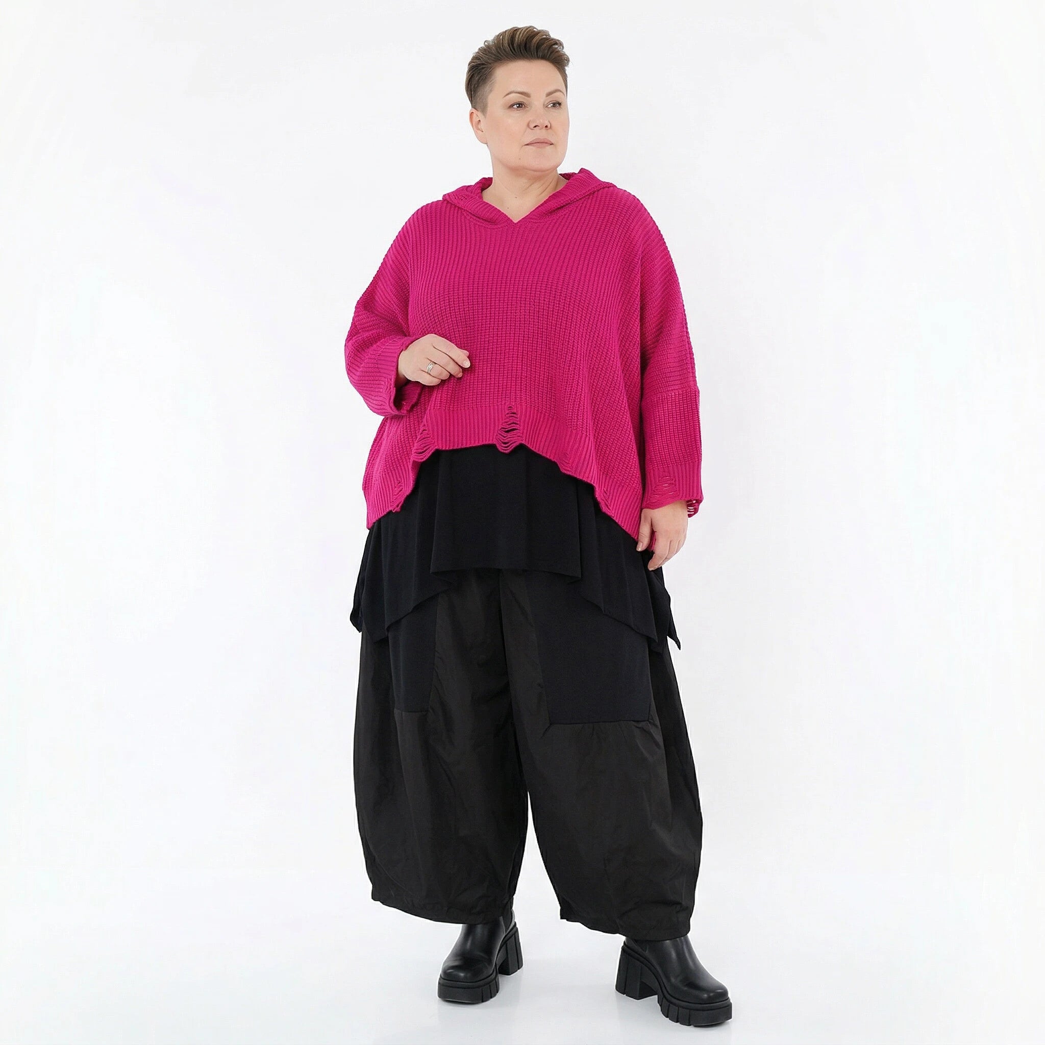 AKH Premium Bigshirt in kastiger Form, aus Baumwolle, P1032.2601, Fuchsia, Ausgefallen