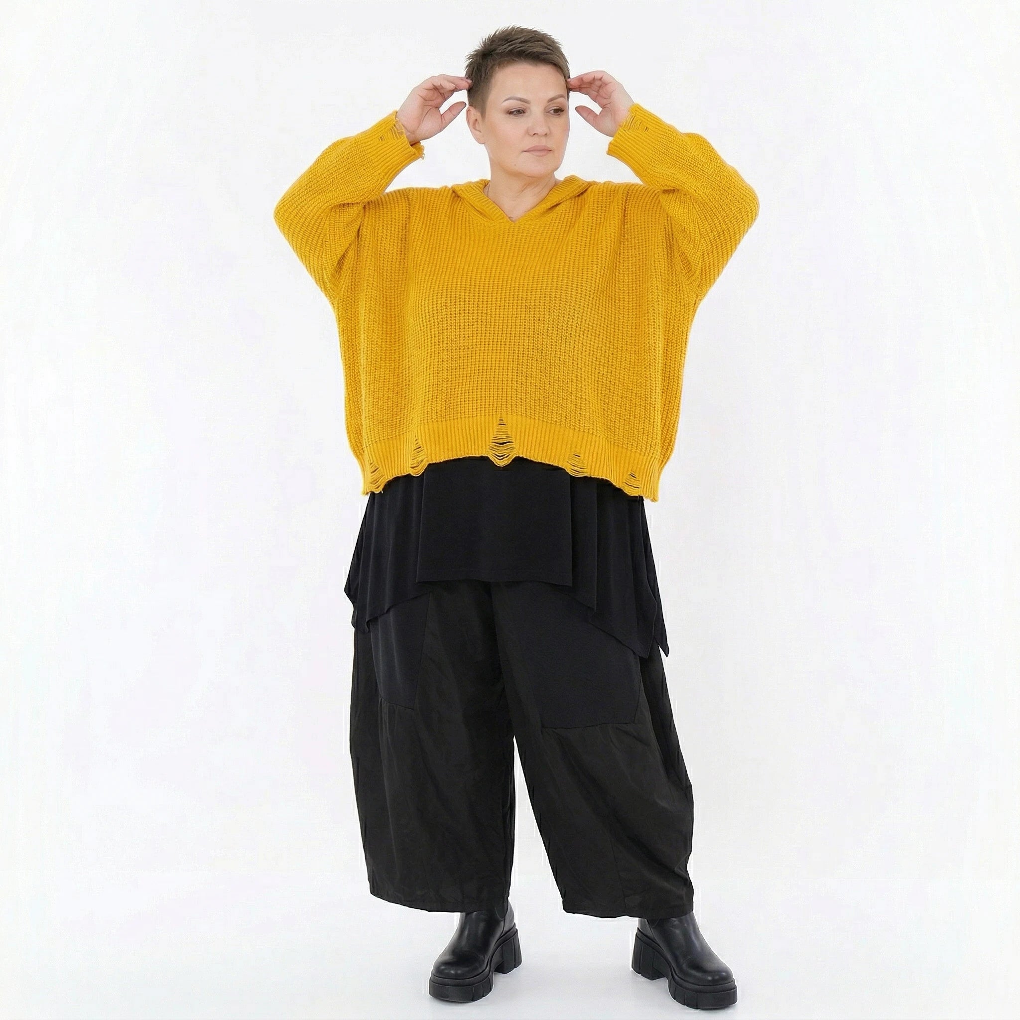 AKH Premium Bigshirt in kastiger Form, aus Baumwolle, P1032.2601, Gelb, Ausgefallen, Zeitlos