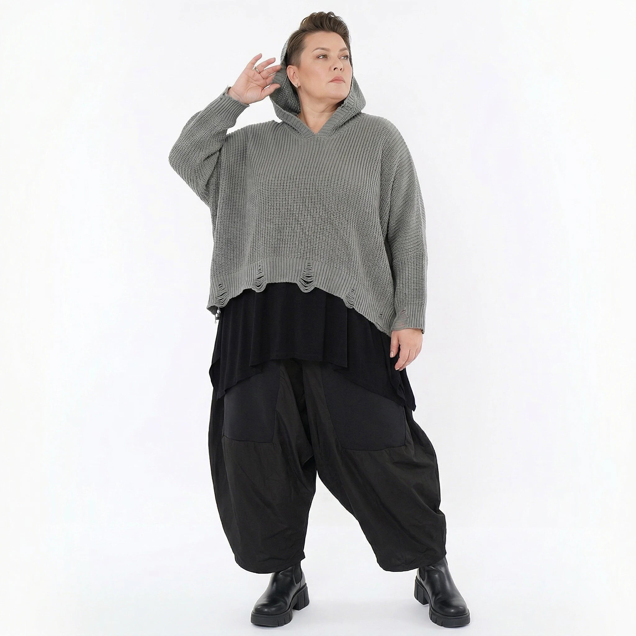 AKH Premium Bigshirt in kastiger Form, aus Baumwolle, P1032.2601, Grau, Ausgefallen, Zeitlos