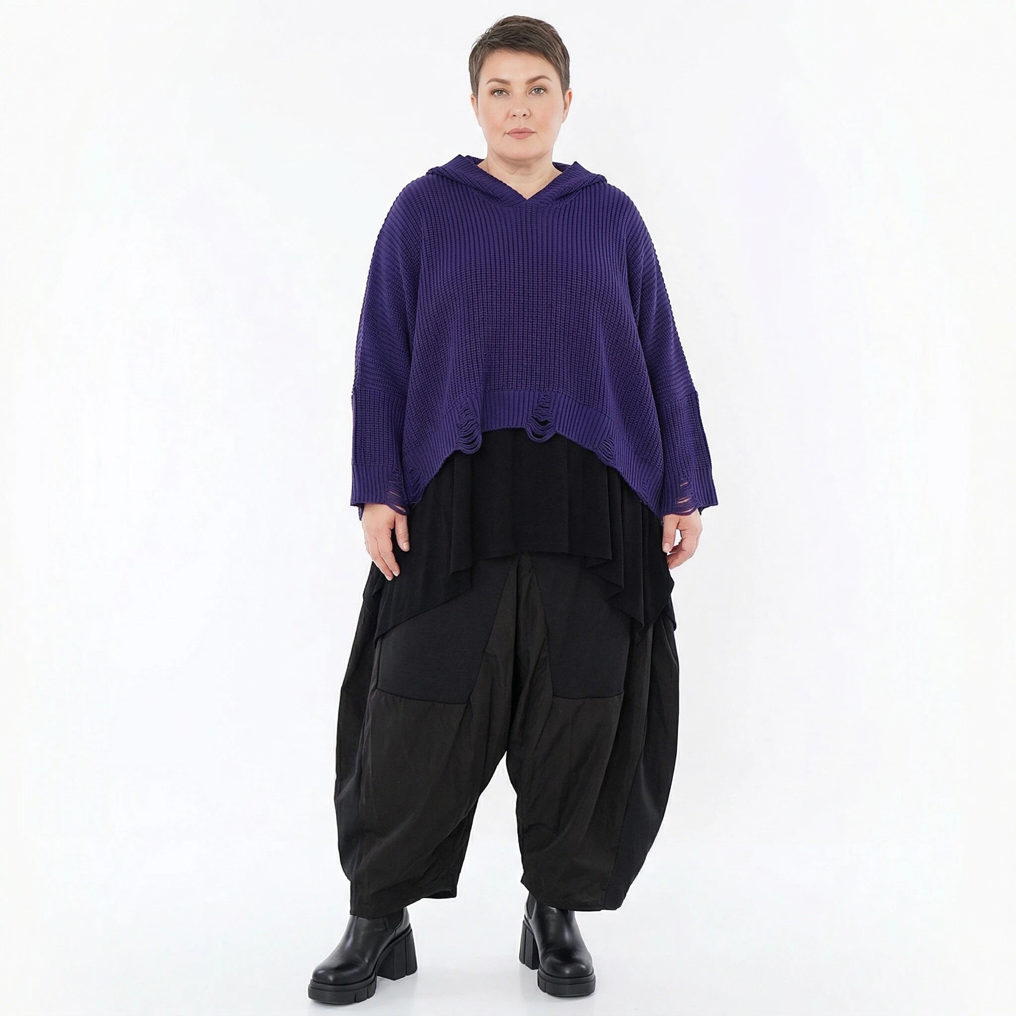 AKH Premium Bigshirt in kastiger Form, aus Baumwolle, P1032.2601, Lila, Ausgefallen, Zeitlos