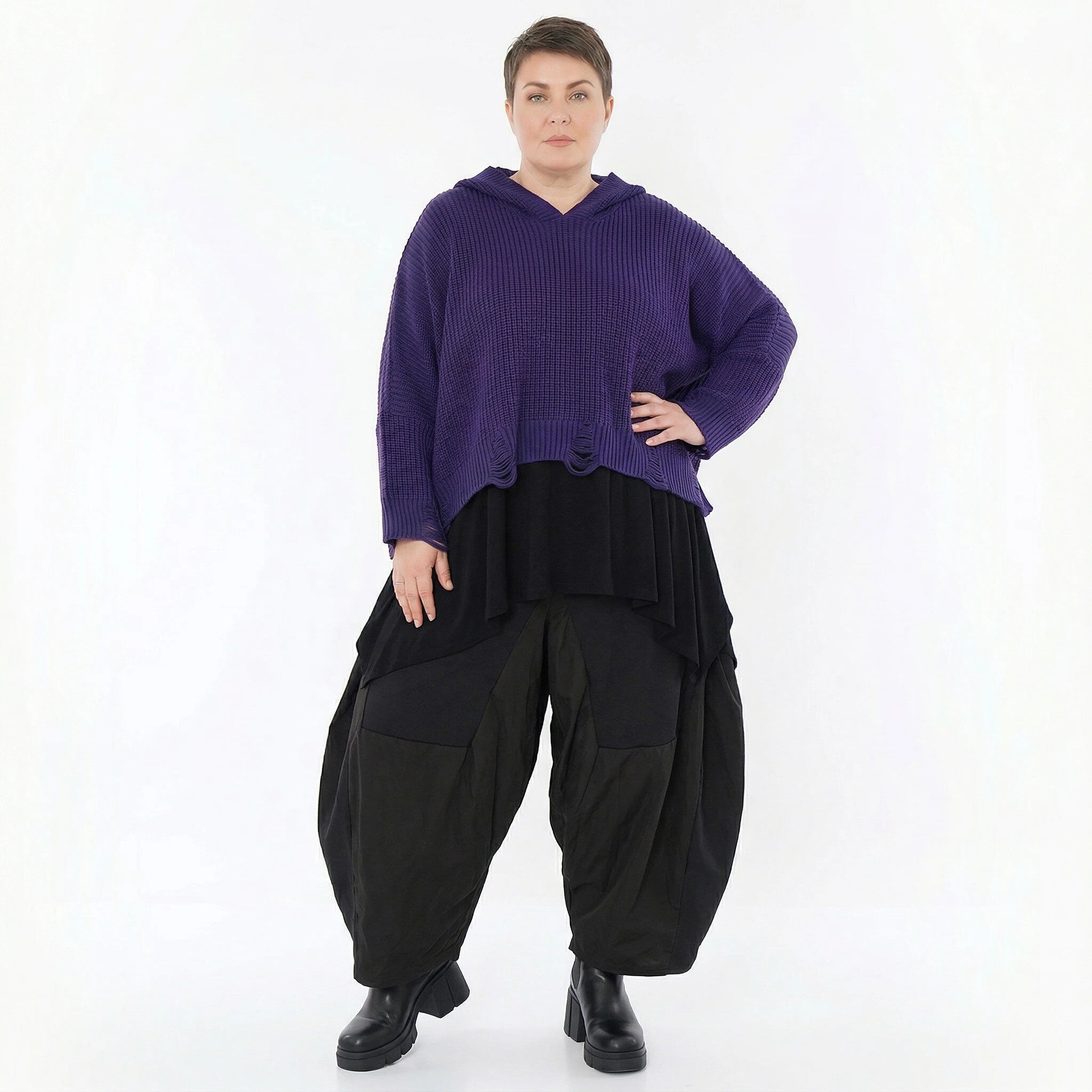 AKH Premium Bigshirt in kastiger Form, aus Baumwolle, P1032.2601, Lila, Ausgefallen, Zeitlos