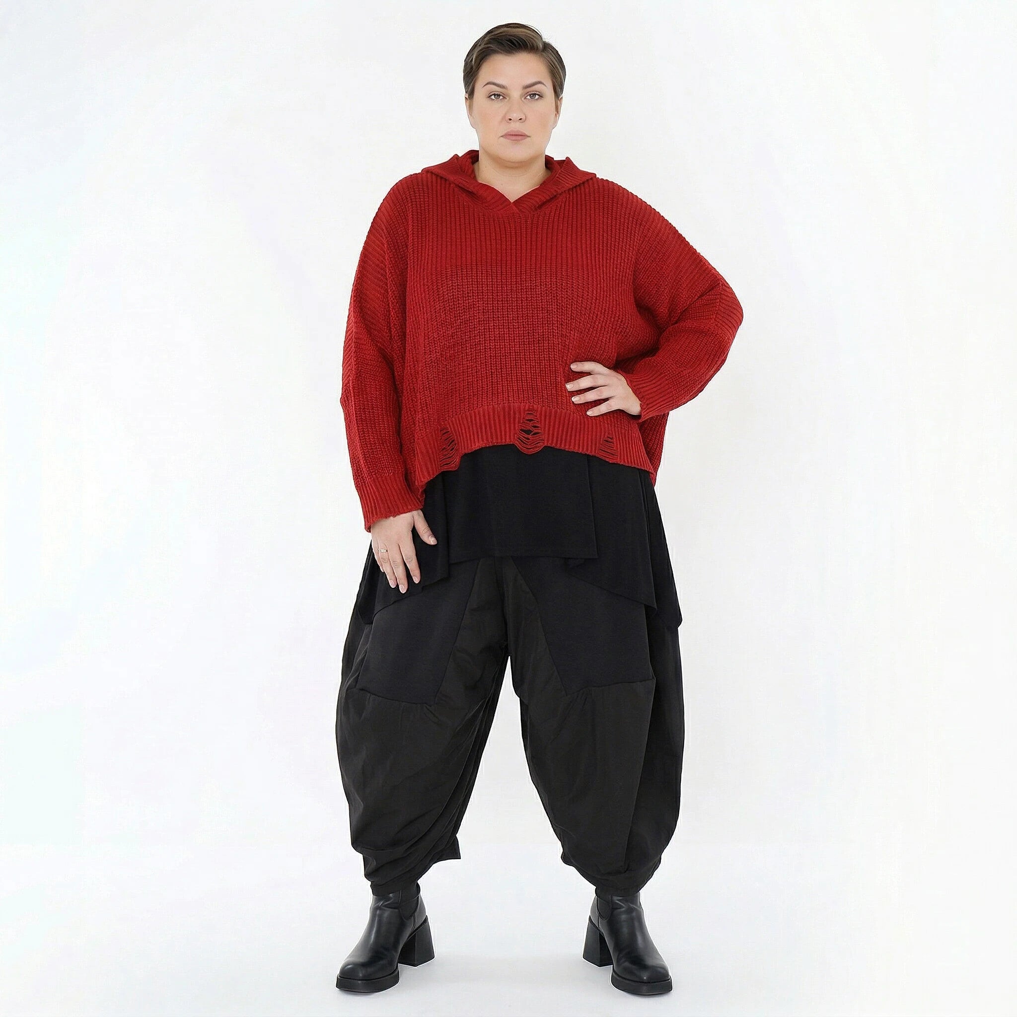 AKH Premium Bigshirt in kastiger Form, aus Baumwolle, P1032.2601, Rot, Ausgefallen, Zeitlos