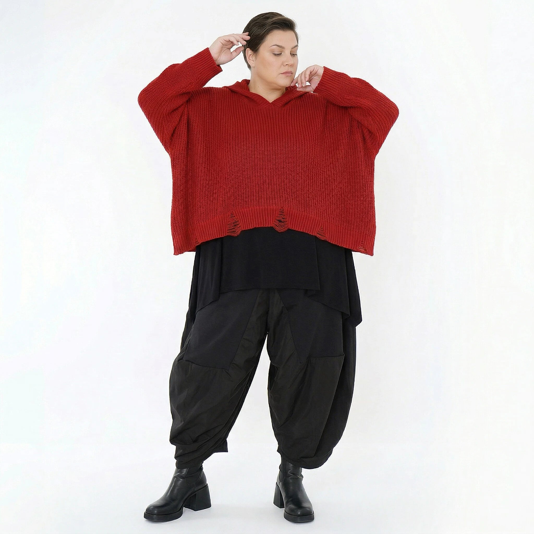 AKH Premium Bigshirt in kastiger Form, aus Baumwolle, P1032.2601, Rot, Ausgefallen, Zeitlos