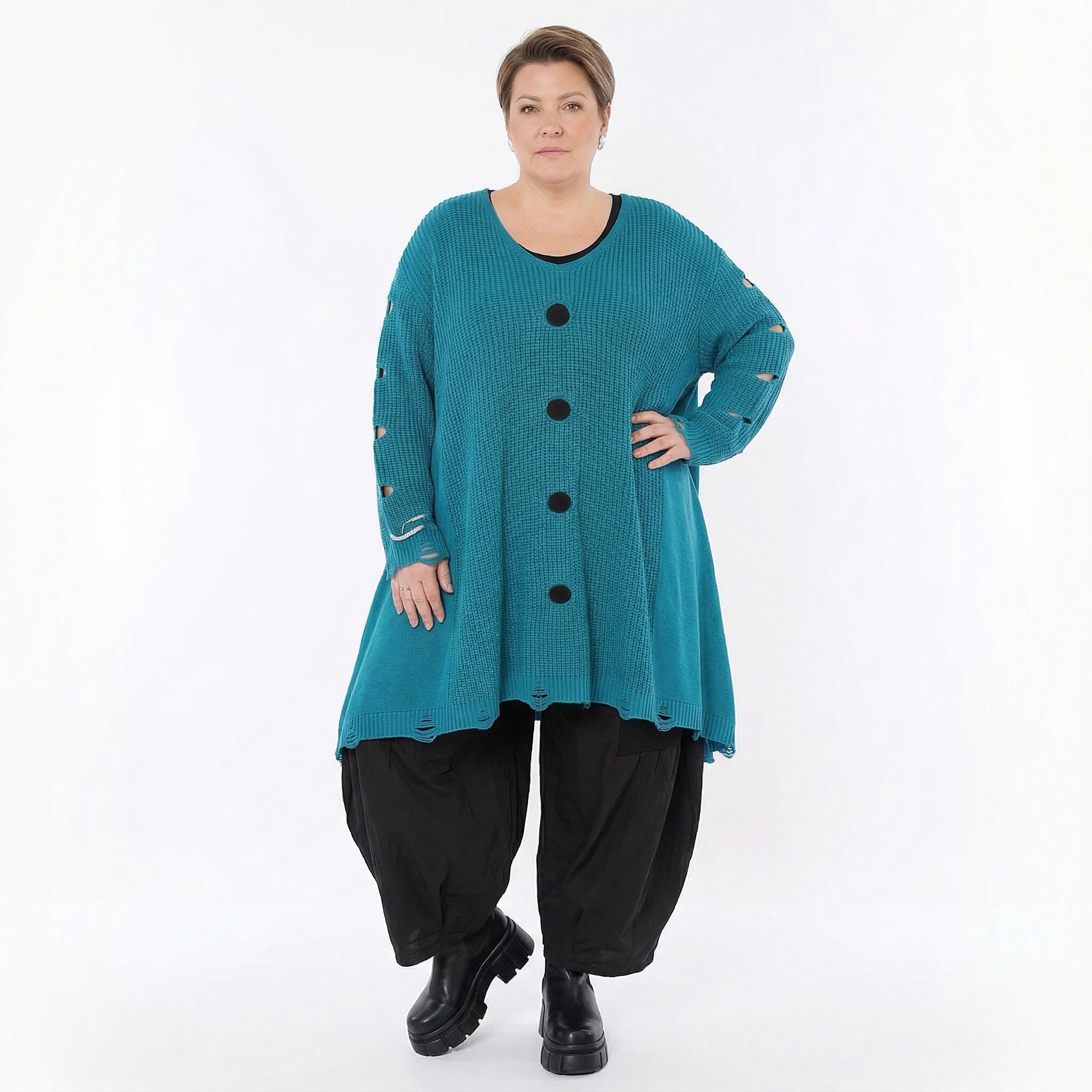 A-Form Bigshirt von AKH Premium aus Baumwolle, P1032.2603, AquaBlau, Ausgefallen, Zeitlos