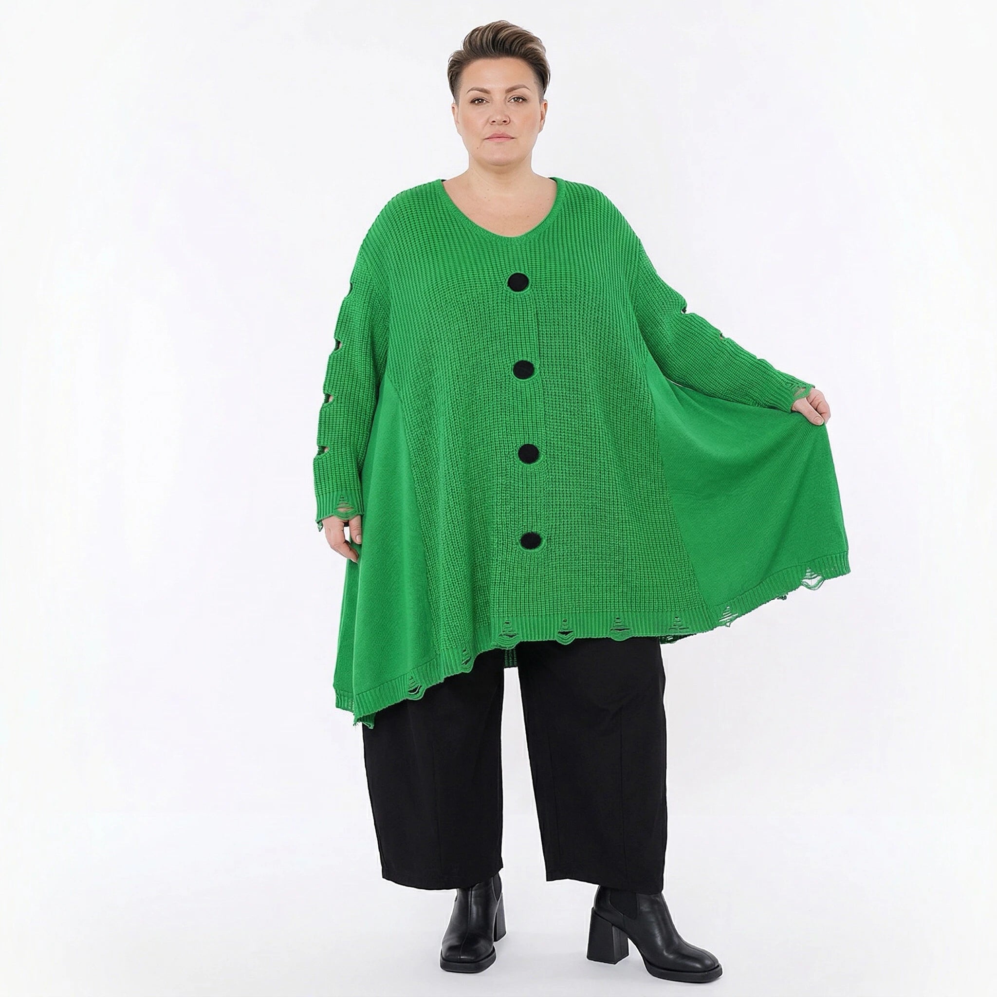 A-Form Bigshirt von AKH Premium aus Baumwolle, P1032.2603, Apfelgrün, Ausgefallen, Zeitlos