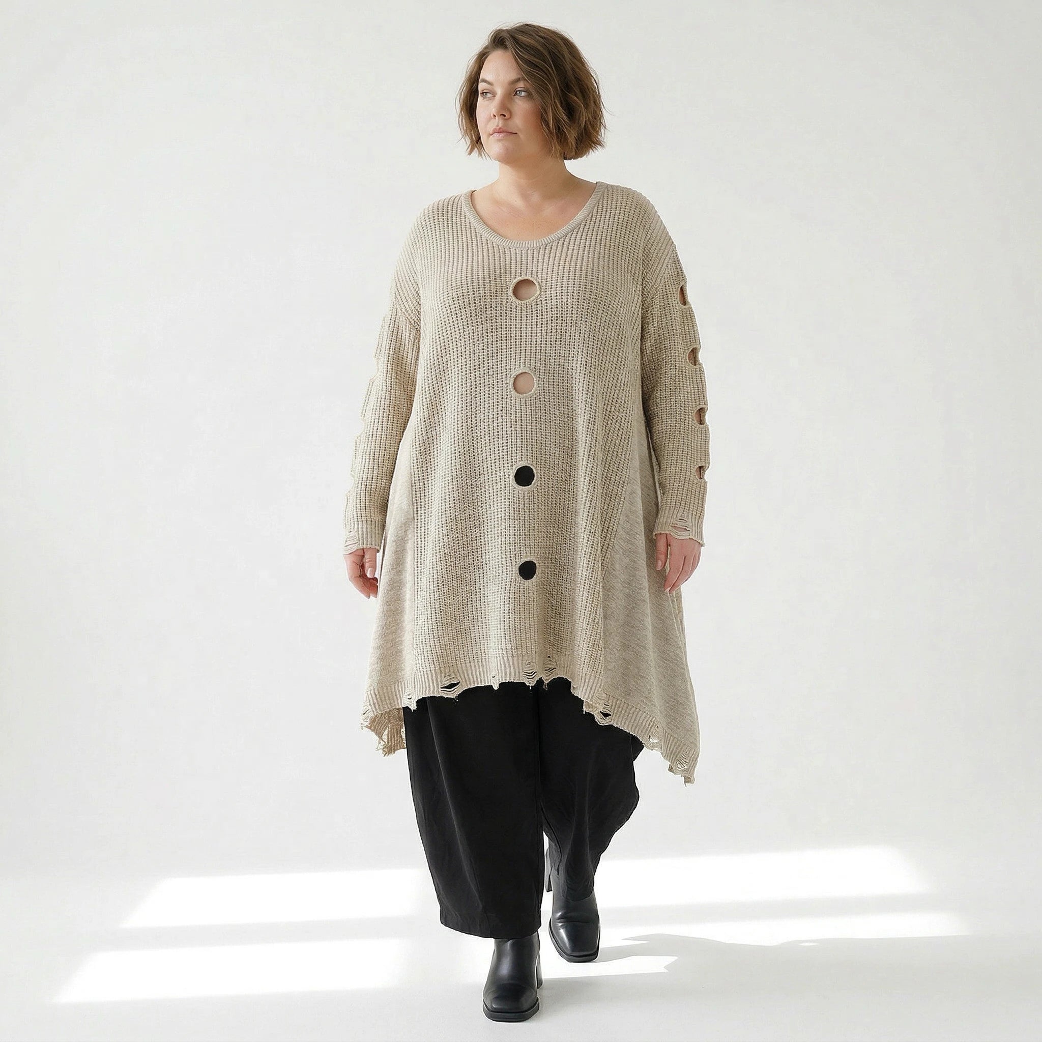 A-Form Bigshirt von AKH Premium aus Baumwolle, P1032.2603, Beige, Ausgefallen, Zeitlos