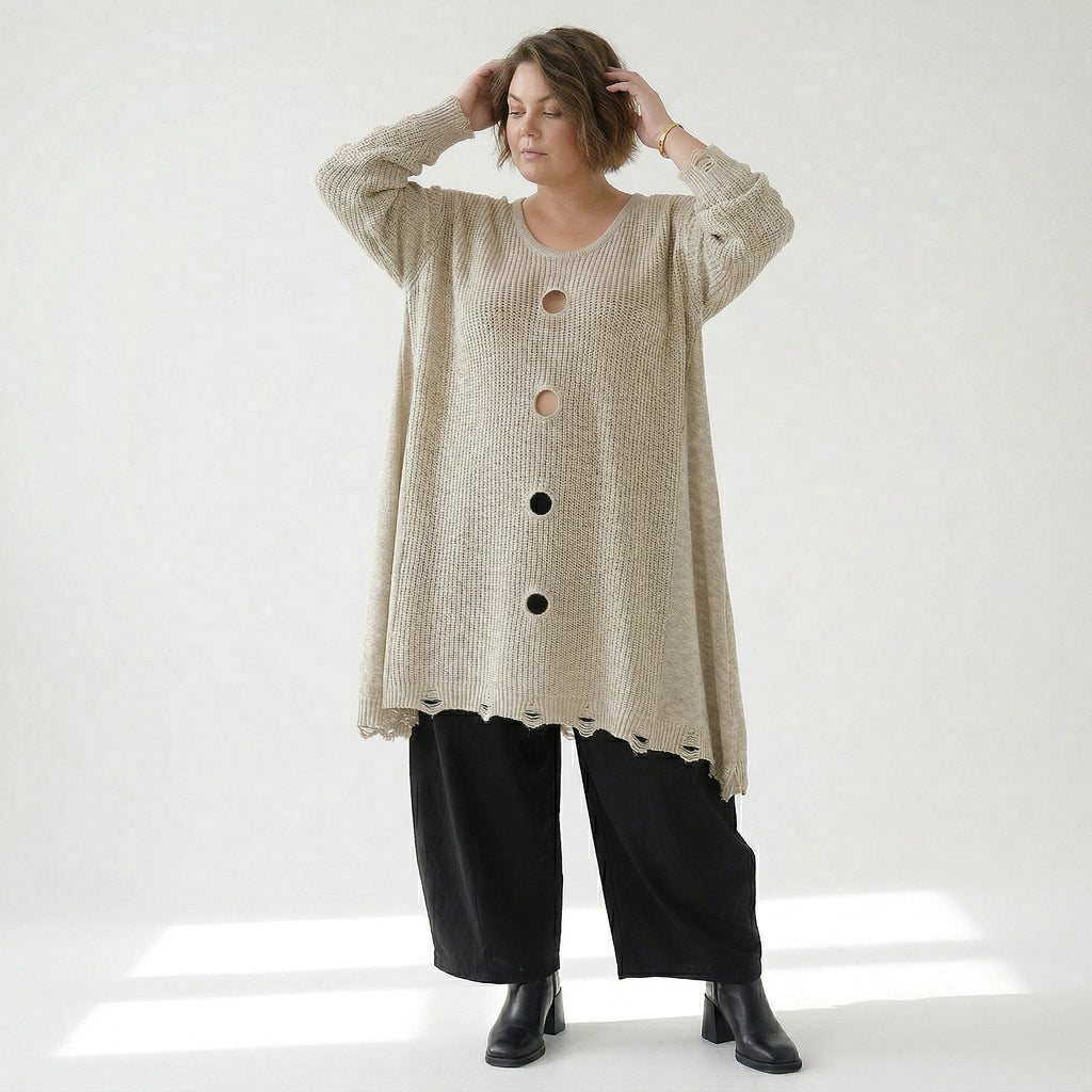 A-Form Bigshirt von AKH Premium aus Baumwolle, P1032.2603, Beige, Ausgefallen, Zeitlos