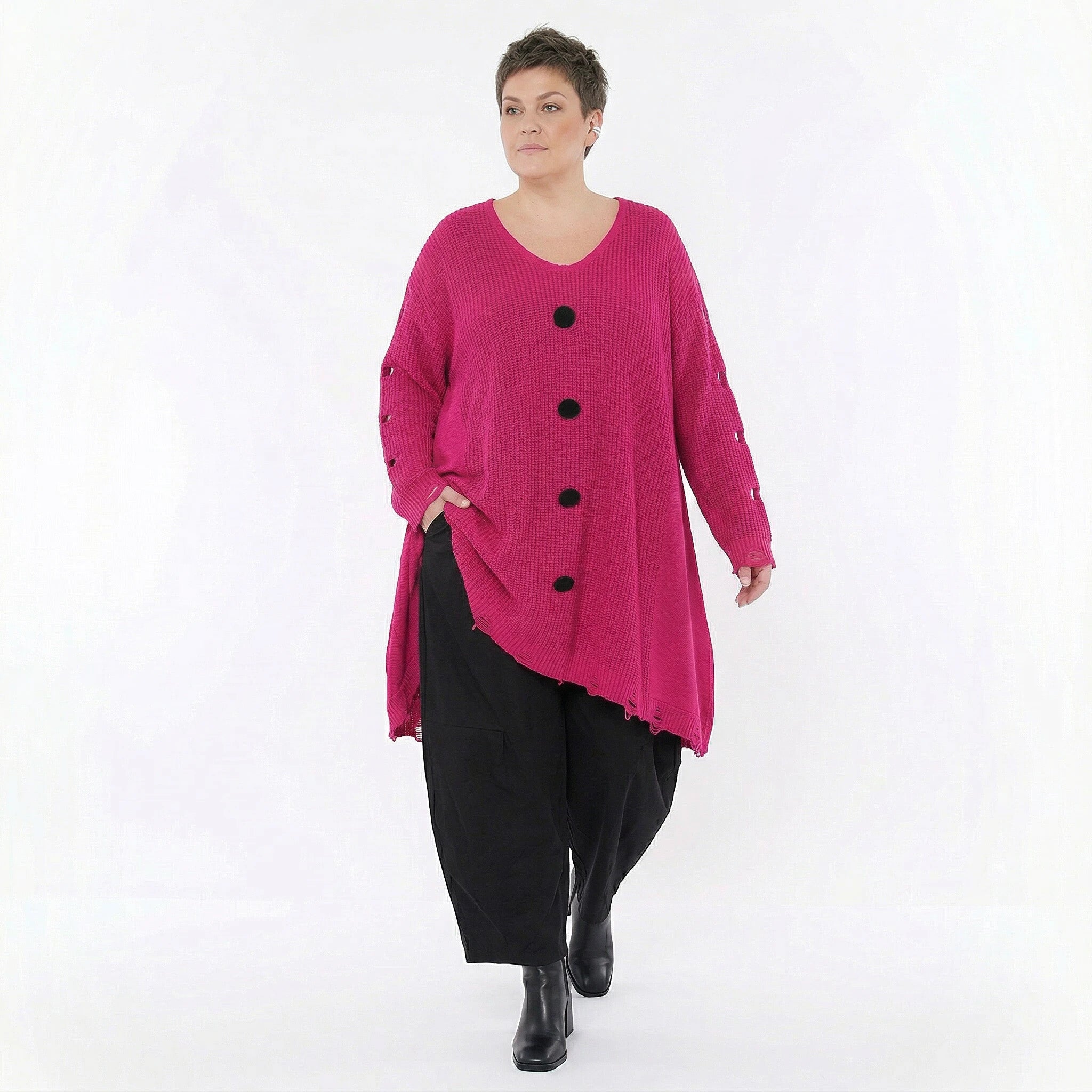 A-Form Bigshirt von AKH Premium aus Baumwolle, P1032.2603, Fuchsia, Ausgefallen, Zeitlos