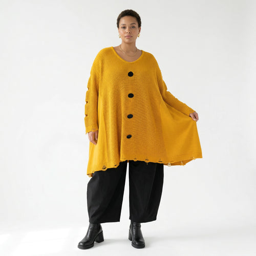 A-Form Bigshirt von AKH Premium aus Baumwolle, P1032.2603, Gelb, Ausgefallen, Zeitlos, Schick