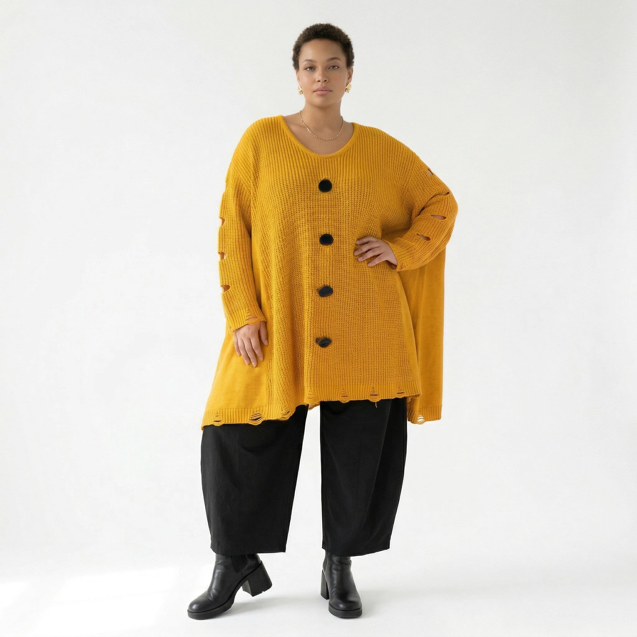 A-Form Bigshirt von AKH Premium aus Baumwolle, P1032.2603, Gelb, Ausgefallen, Zeitlos, Schick