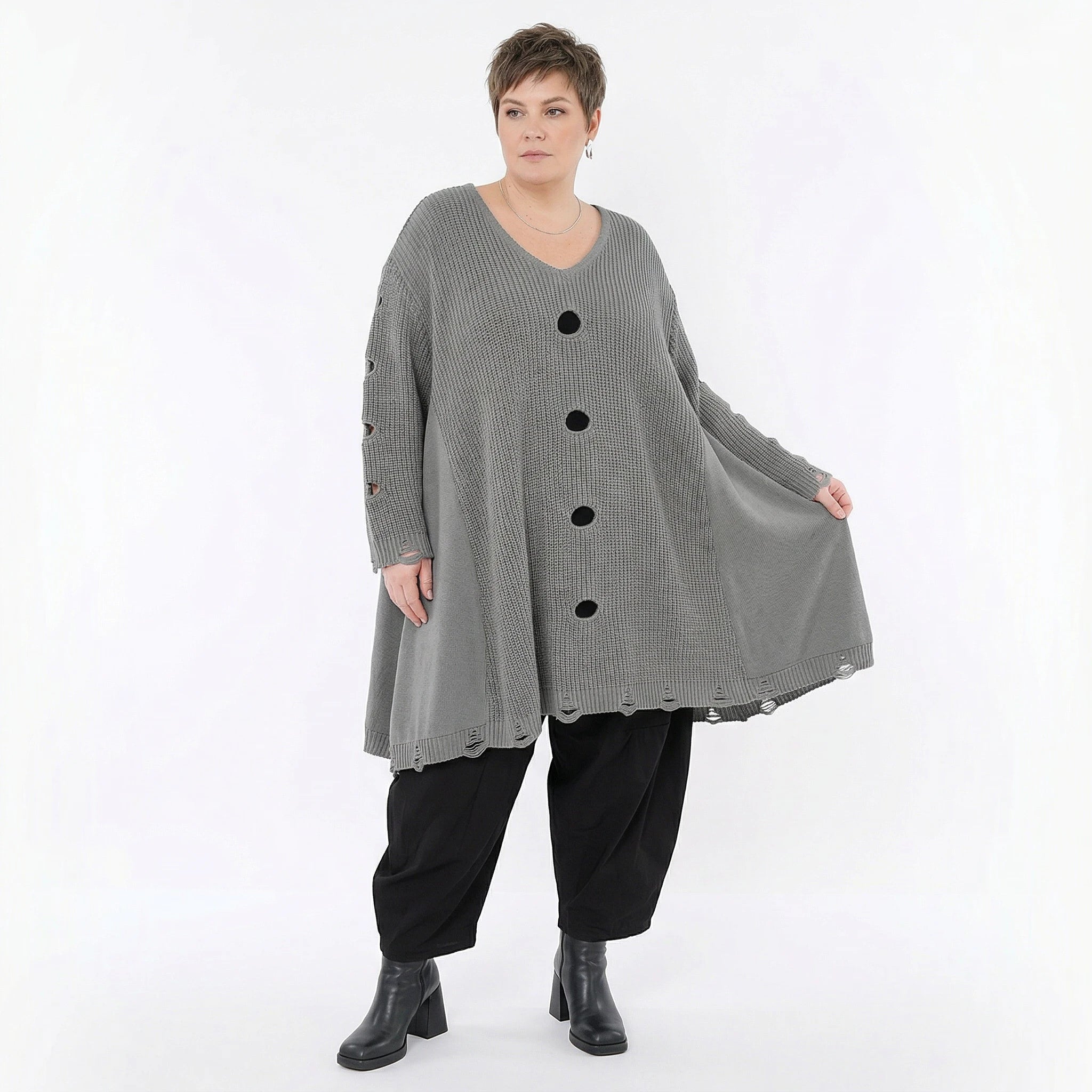 A-Form Bigshirt von AKH Premium aus Baumwolle, P1032.2603, Grau, Ausgefallen, Zeitlos, Schick