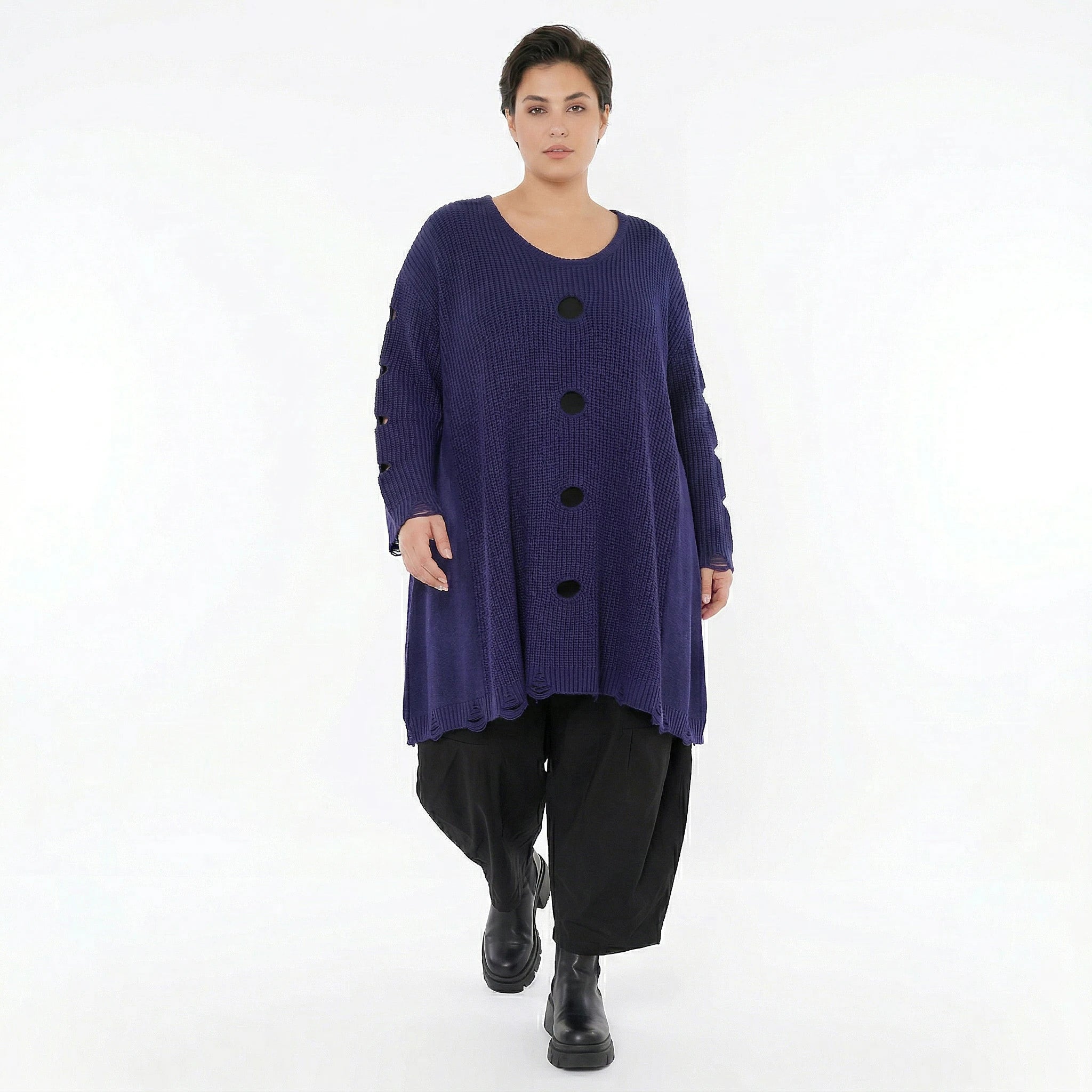 A-Form Bigshirt von AKH Premium aus Baumwolle, P1032.2603, Lila, Ausgefallen, Zeitlos, Schick